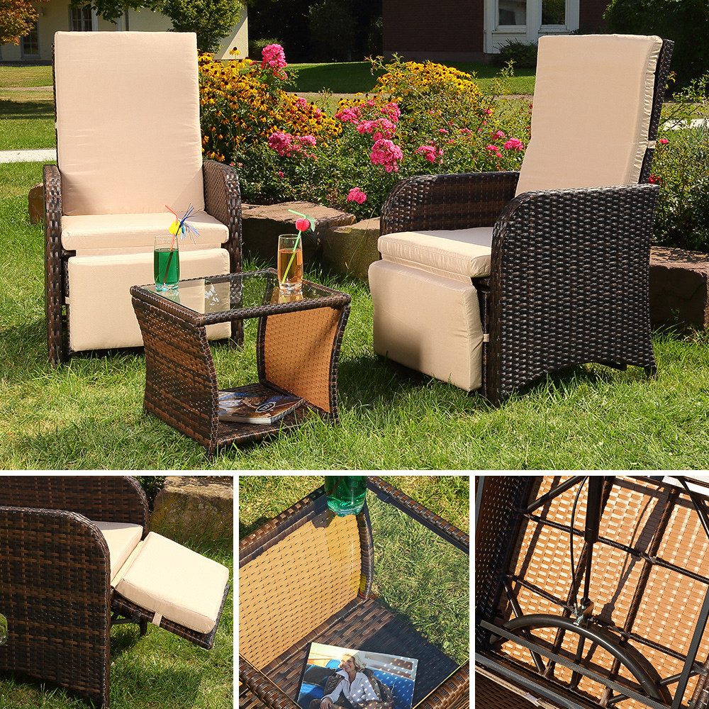 Melko Balkonset Sitzgarnitur Polyrattan Braun Sitzgruppe Essgarnitur Garten günstig online kaufen