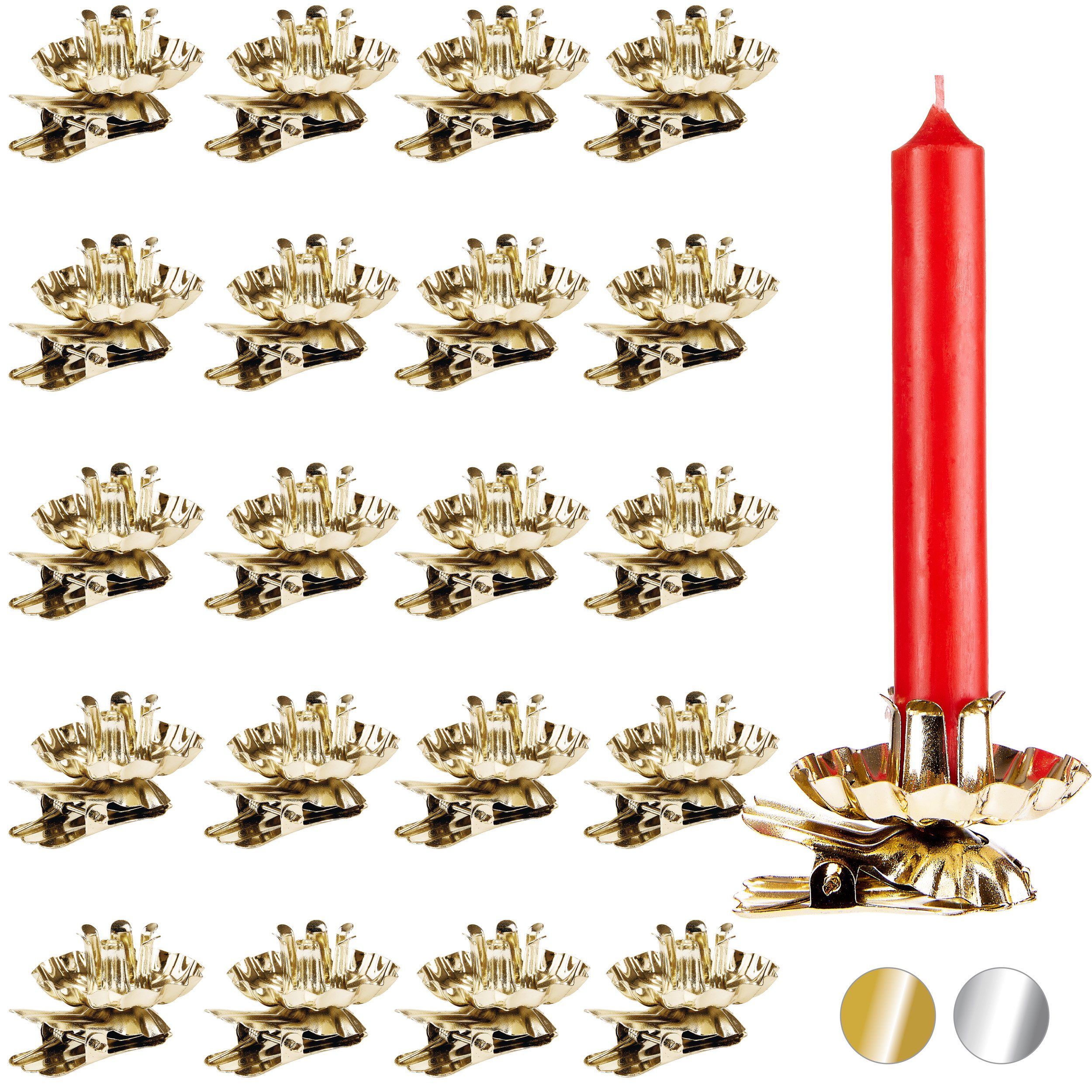 für mit Weihnachtsbaum Clip kippfähig), St., Vintage Kerzenhalter, Gold drehbar, (20 Kerzenhalter BRUBAKER Baumkerzenhalter Kerzenzwicker traditionelle