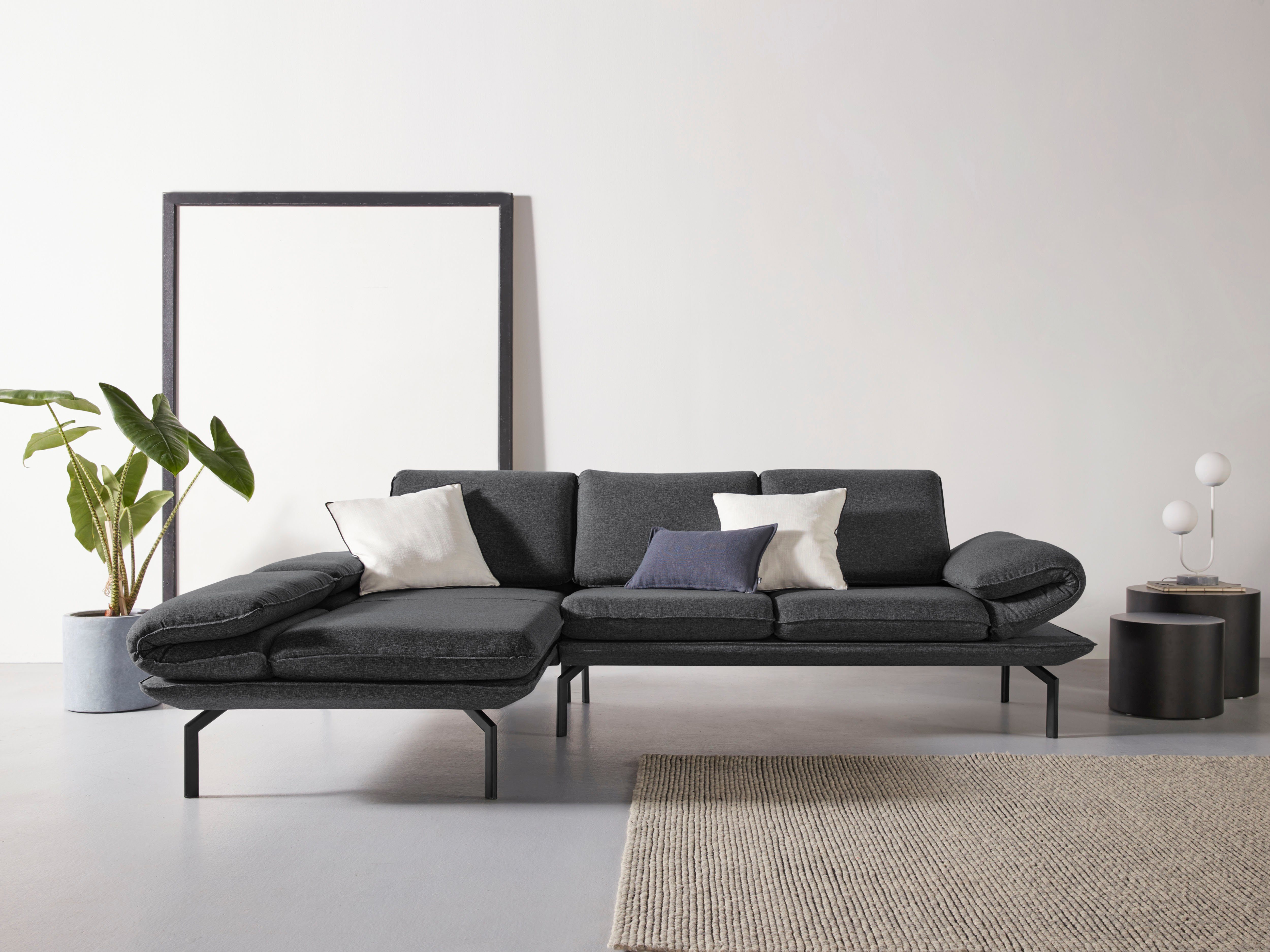 DOMO collection Ecksofa New York, wahlweise mit Arm- und Rückenfunktion,  mit Winkelfuß aus Metall, Wahlweise mit Arm- und Rückenfunktion