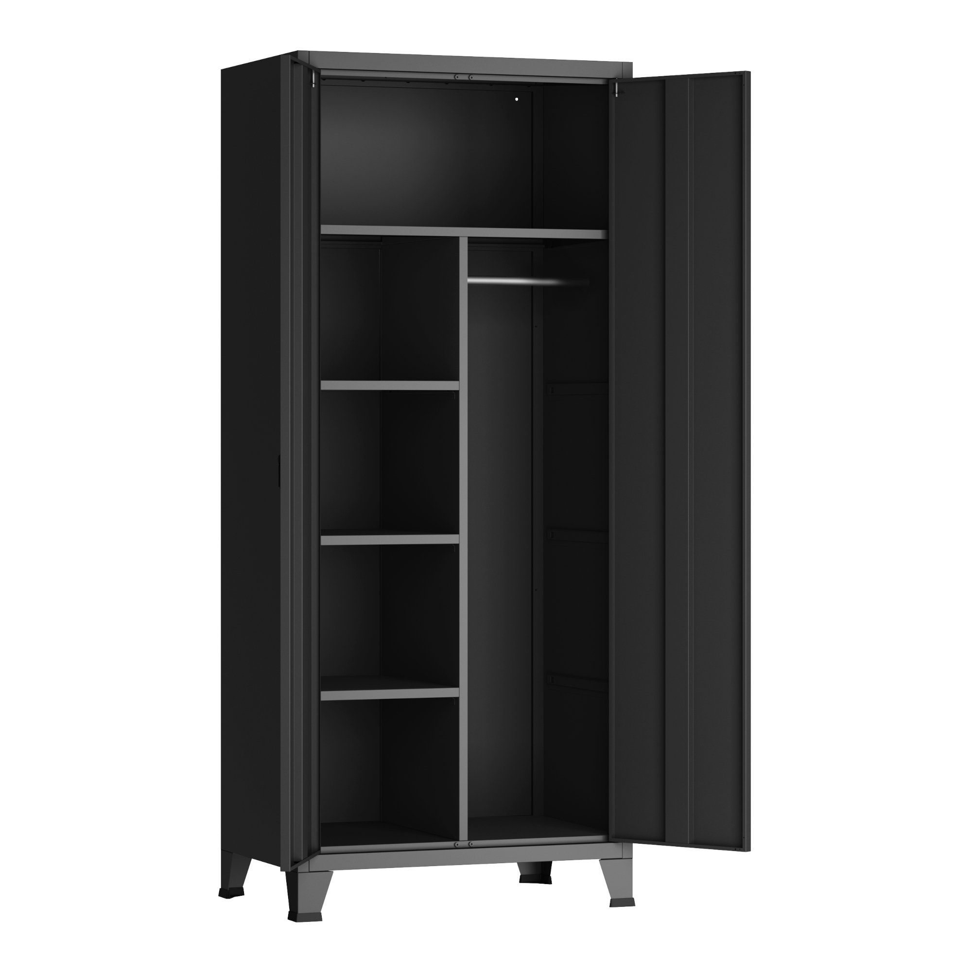 en.casa Kleiderschrank »Hankasalmi« Stahl 180x90x40 cm Schwarz