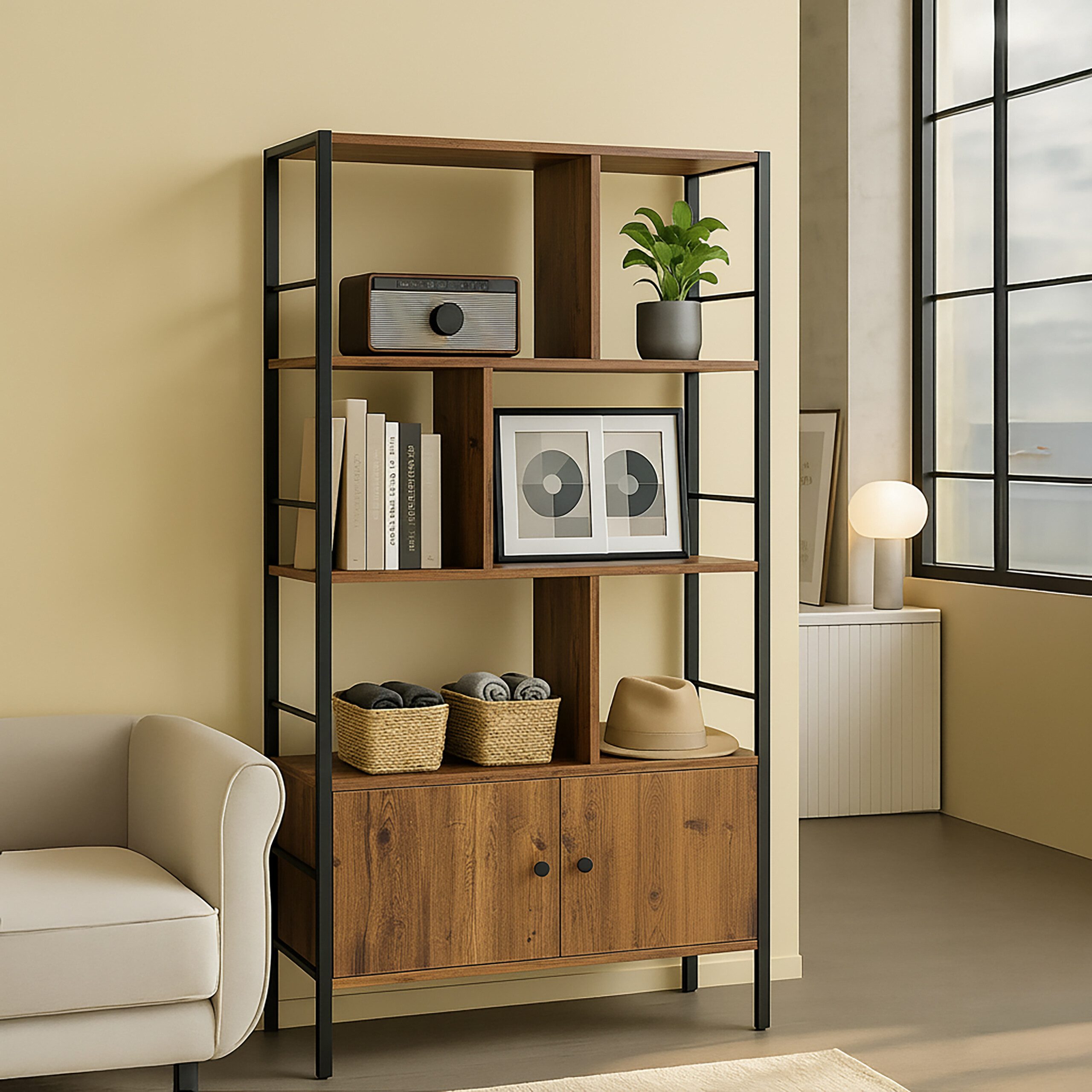 relaxdays Bücherregal mit Unterschrank, Holzoptik-Schwarz günstig online kaufen