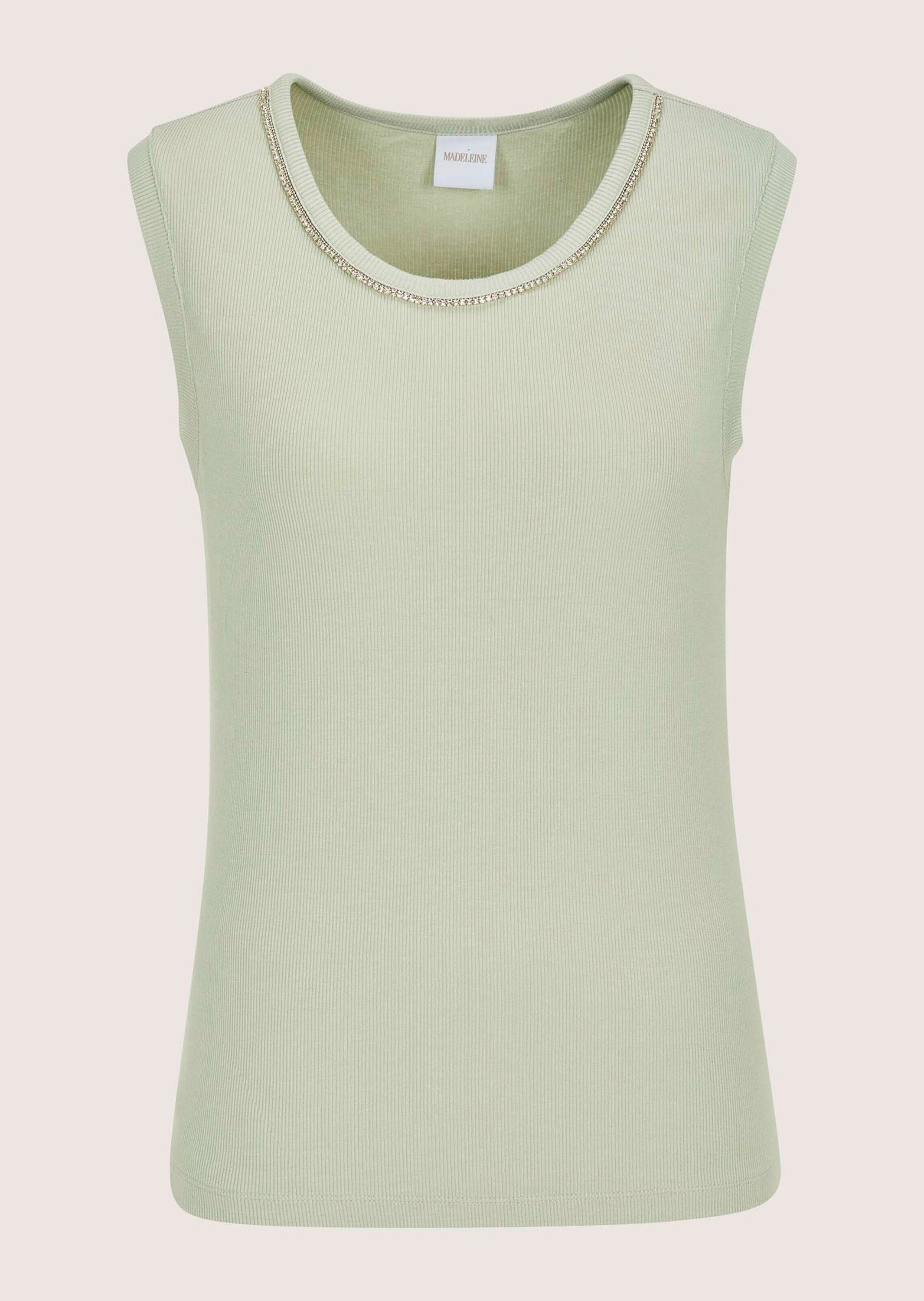MADELEINE Kurzarmshirt Elegantes Kurzarm Sommeroberteil mit Strass Viskose-Shirt mit Rundhalsausschnitt, ärmellos