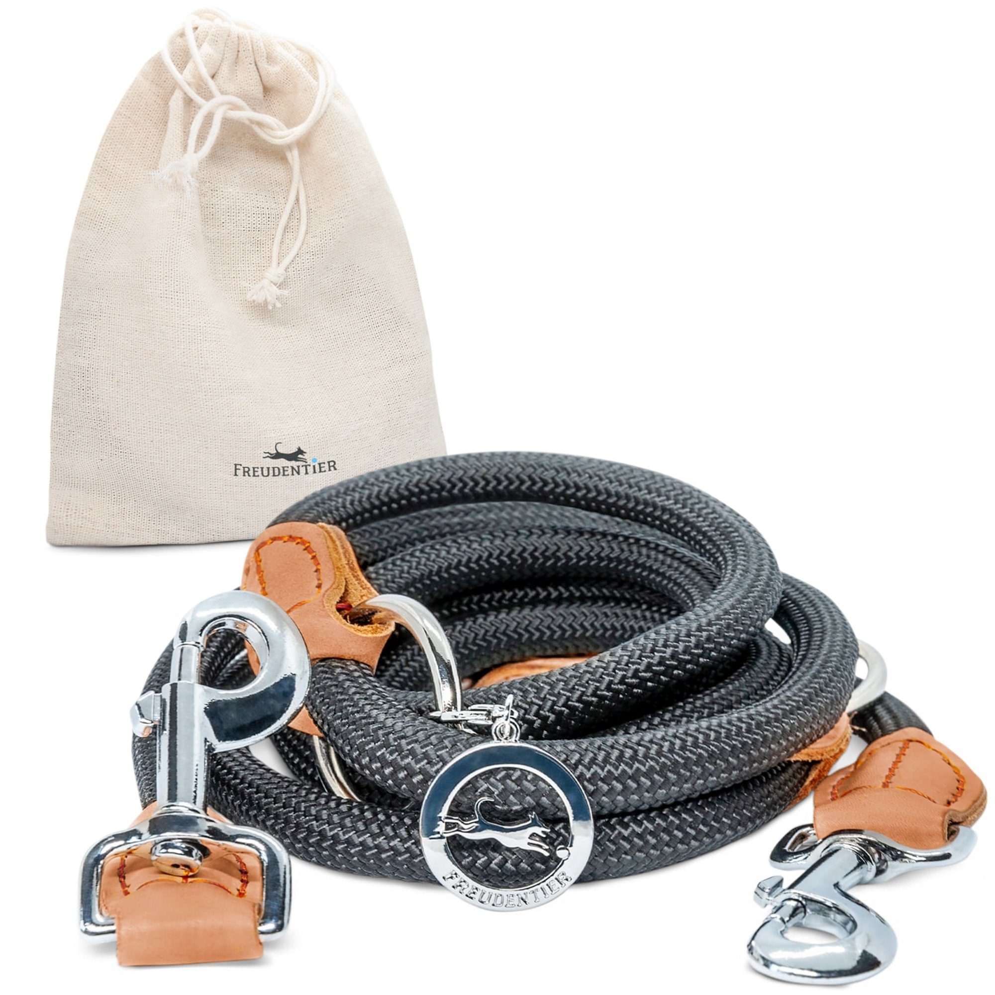 Freudentier Hundeleine für mittelgroße & große Hunde, 2m lang & 3-fach verstellbar, Nylon