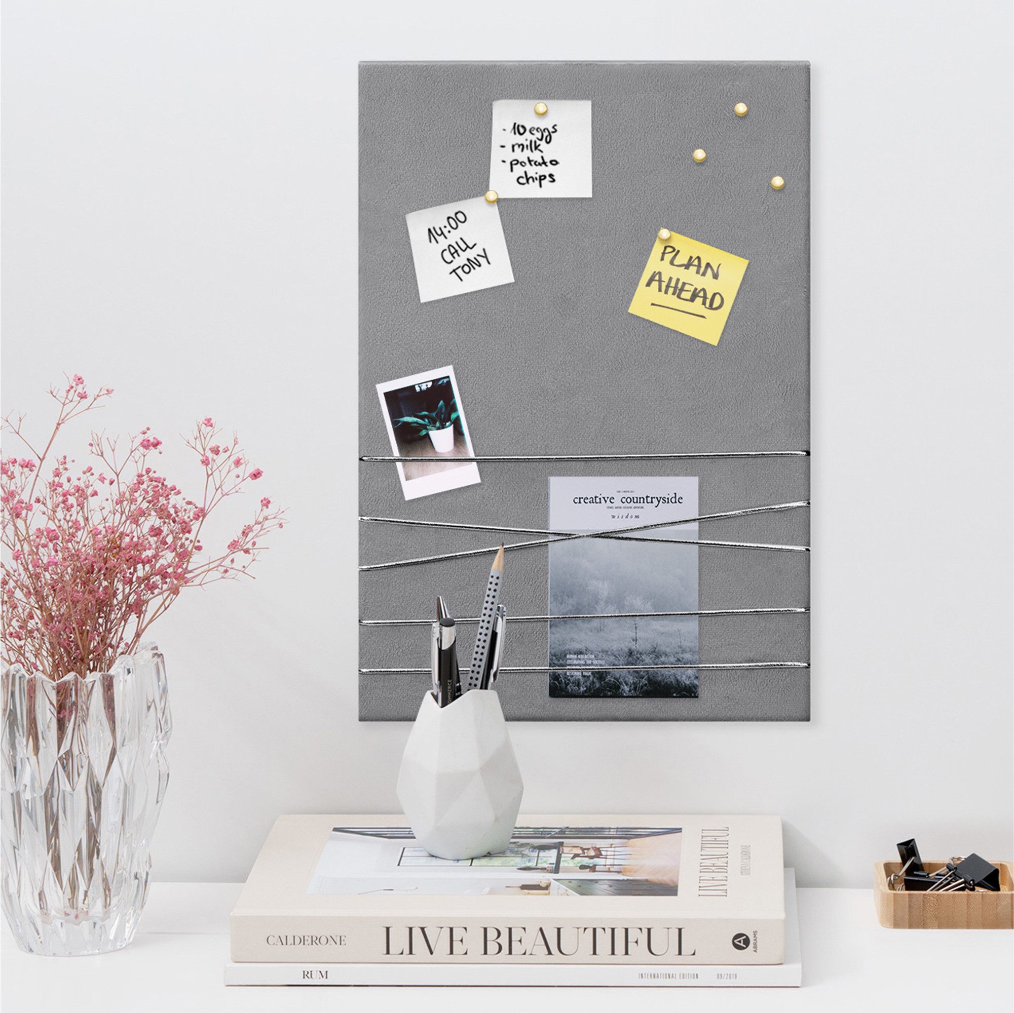 Memoboard Collage Fotowand aus Samt - 44x30cm - Bilderhalter - inkl. Stecknadeln