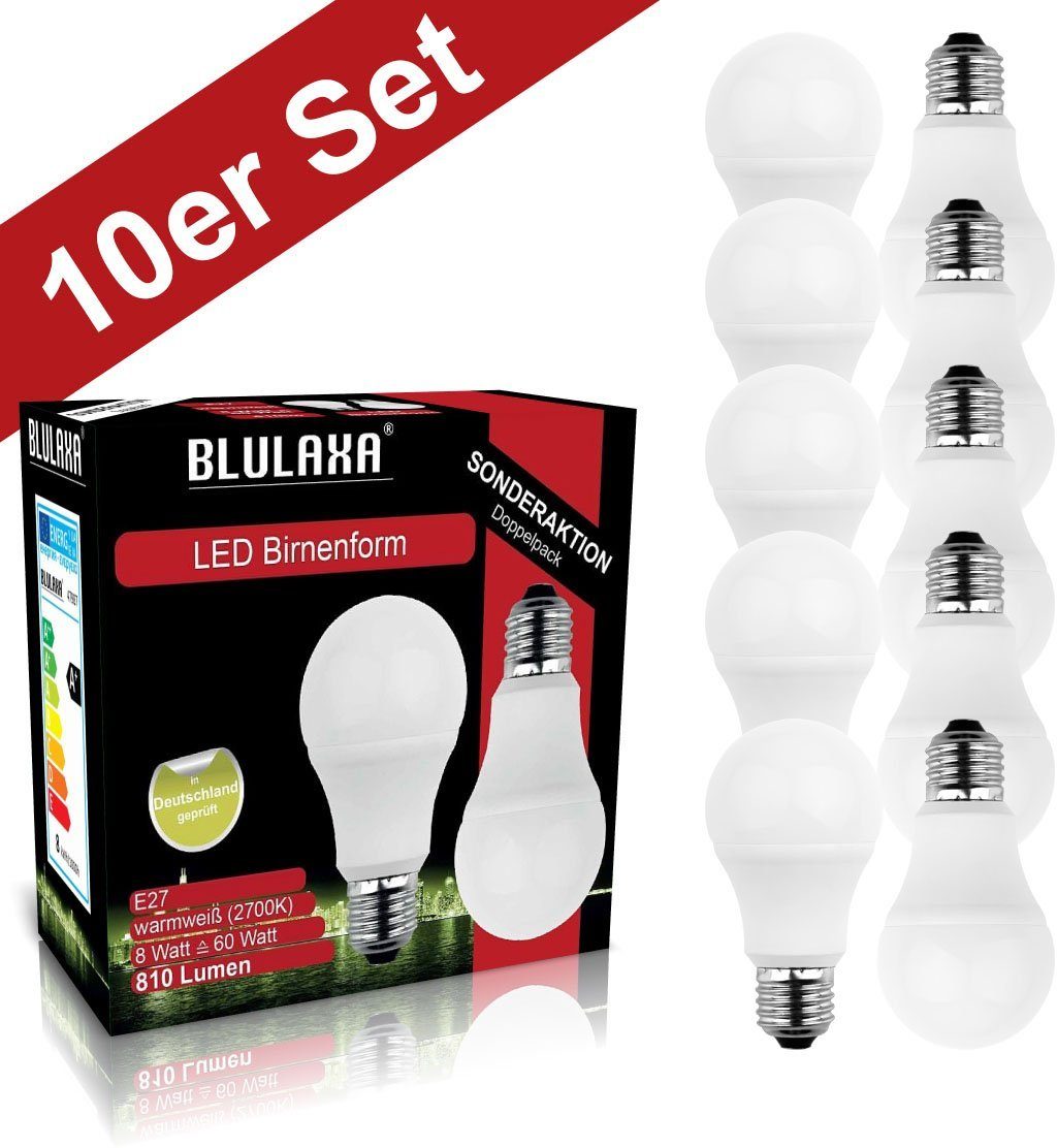 BLULAXA LED-Leuchtmittel SMD Multi, E27, 10 St., Warmweiß, 10er-Set, Promotion-Pack A60, SMD, klar