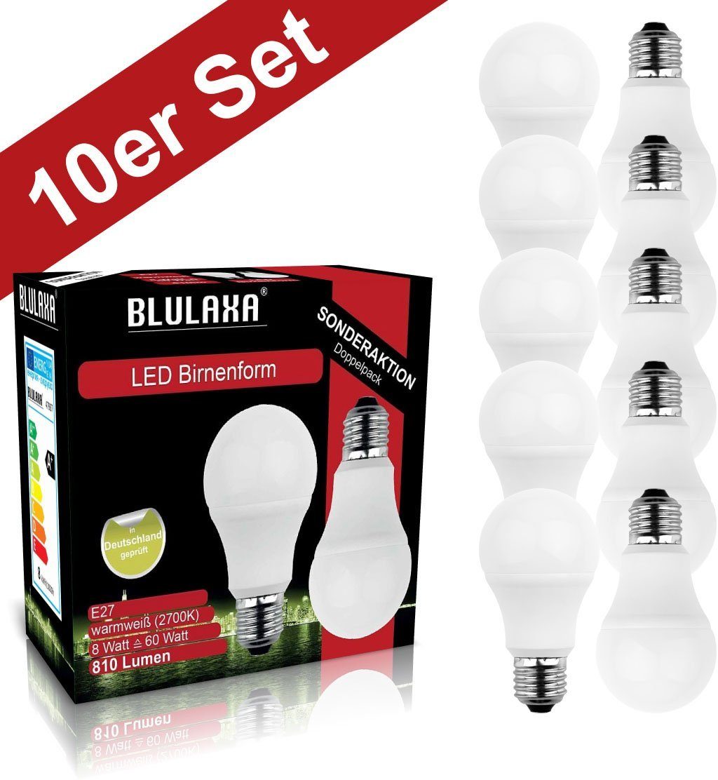 BLULAXA LED-Leuchtmittel SMD Multi, E27, 10 St., Warmweiß, 10er-Set,  Promotion-Pack A60, SMD, klar