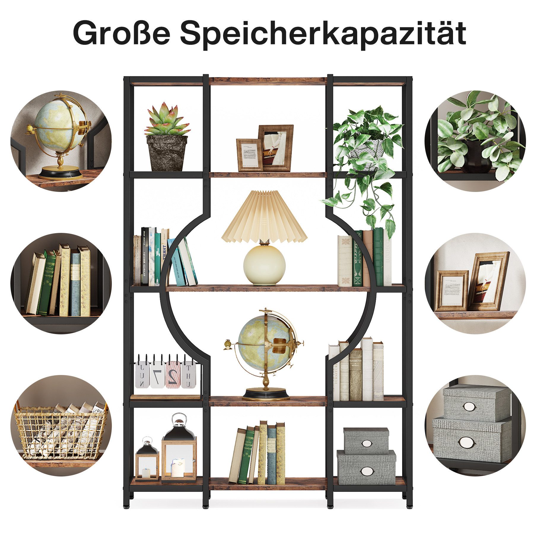 Tribesigns Bücherregal 176cm Hoch Standregal, Freistehende 12 offene Regale, Bücherregale aus Holz mit Metallrahmen für Wohnzimmer, Schlafzimmer