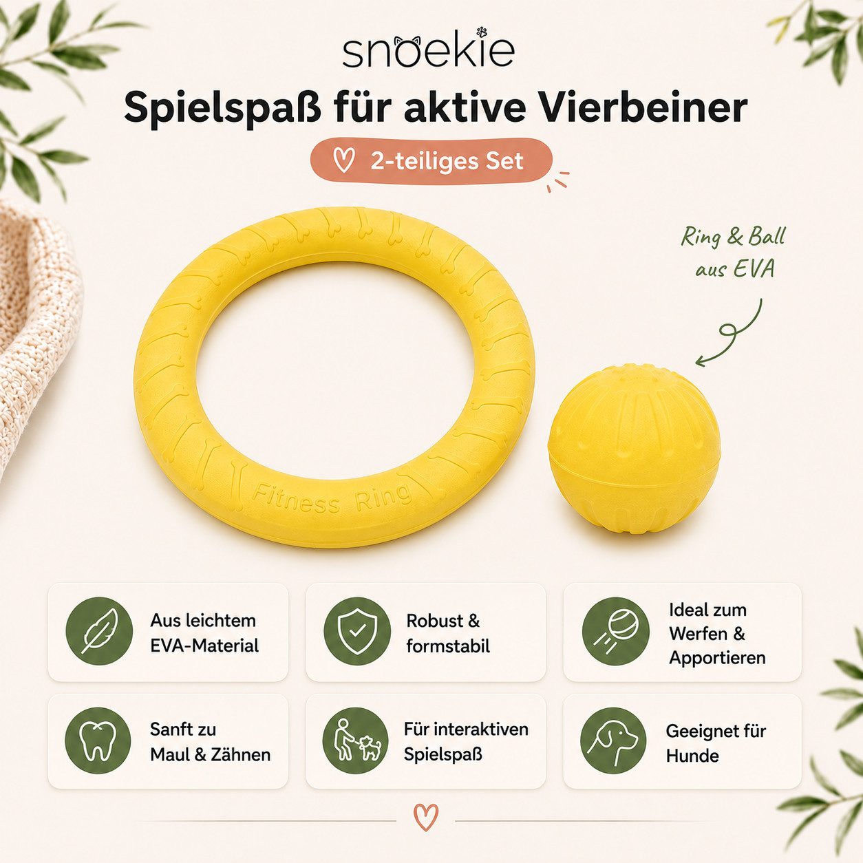 SNOEKIE Kauring SNOEKIE Hundespielzeug Set 2-teilig, EVA-Ring 29 cm und Ball 9 cm
