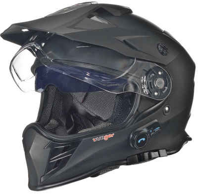 rueger-helmets Motorradhelm Bluetooth Intercom Sprechanlage Headset T-Com Klapphelm Jethelm Crosshem Integralhelm RX-968COM Matt Schwarz S Crosshelm