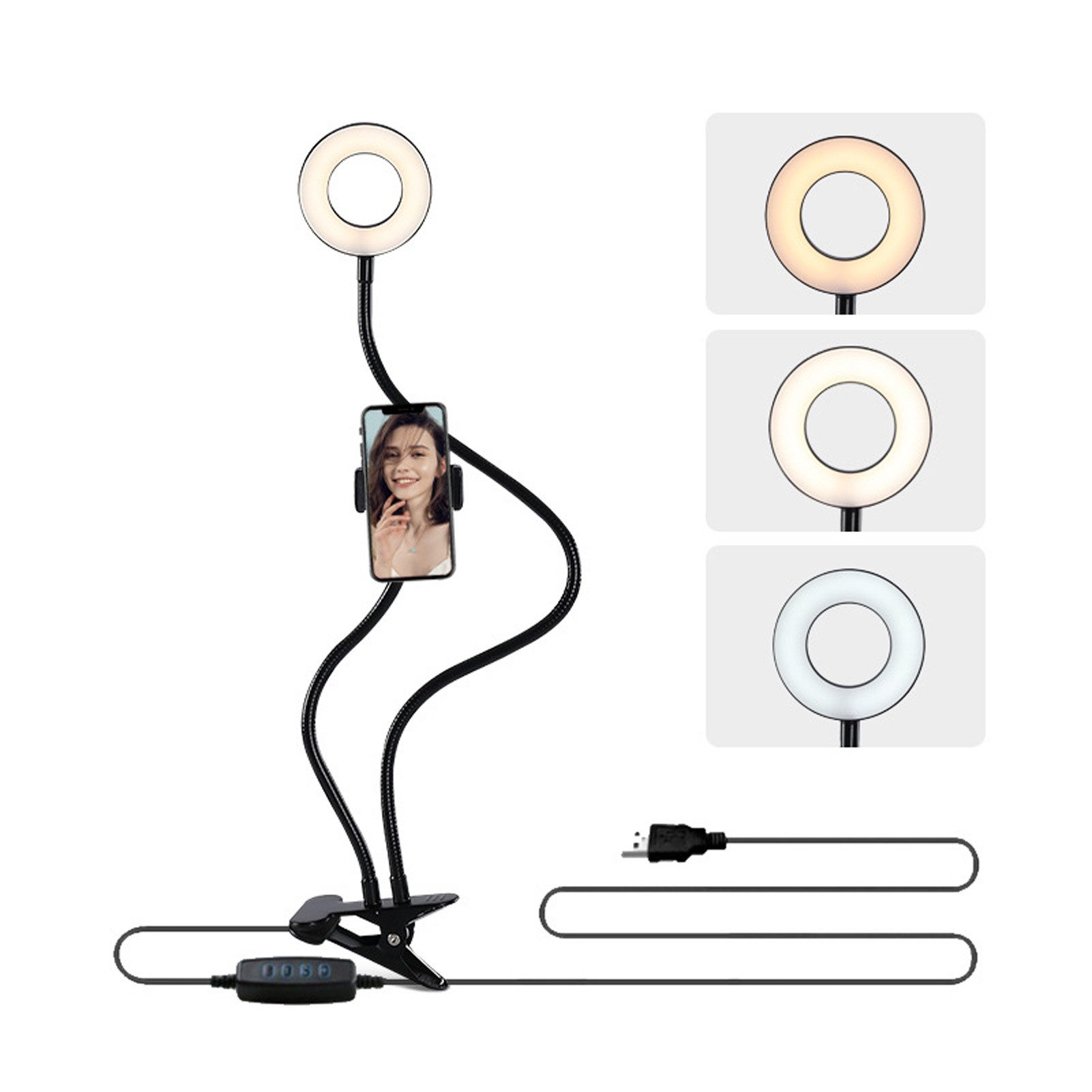 Ringlicht D90D Ringlicht Klemmen USB LED Lampe Schwanenhals 3 Modi, 10 Dimmstufe