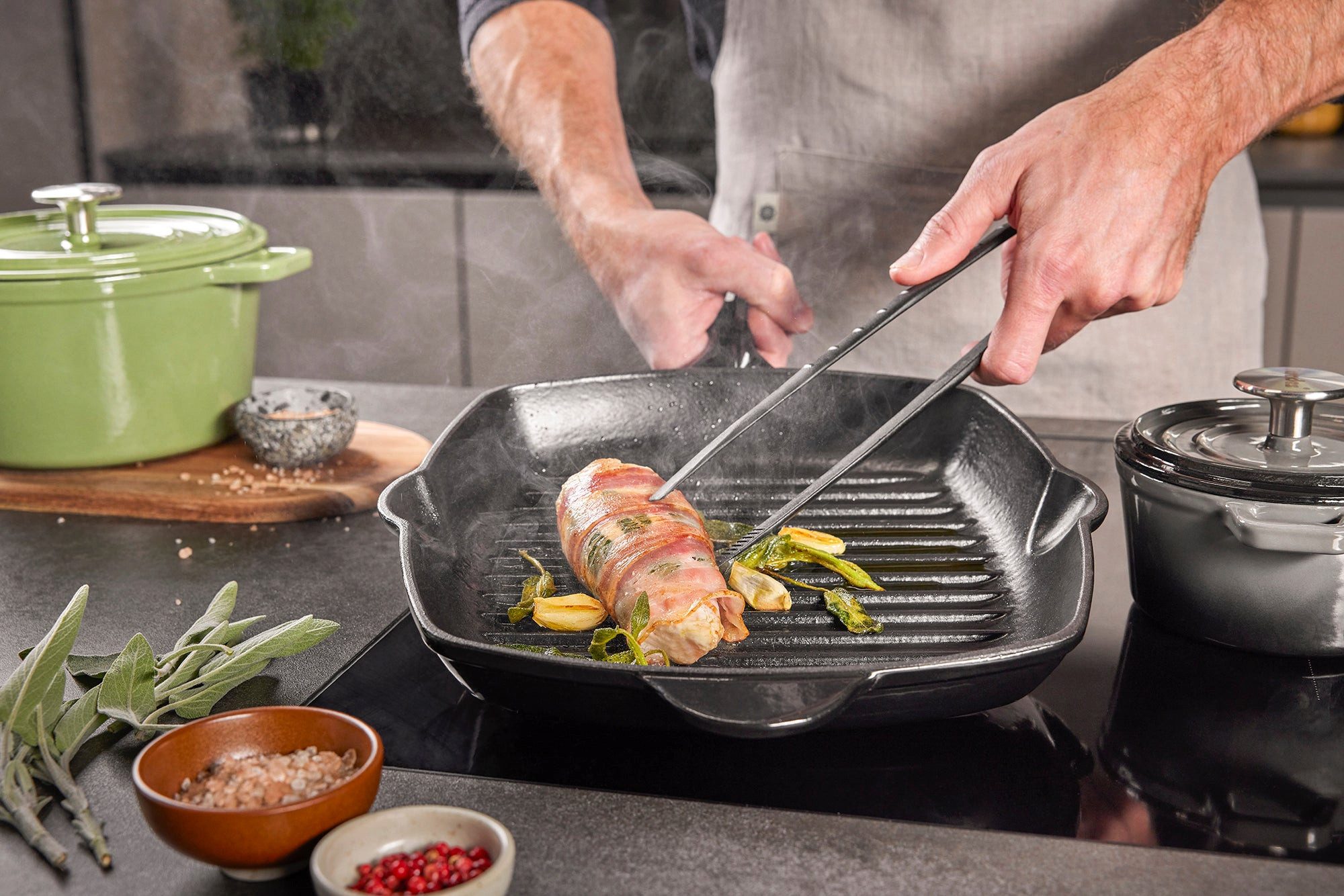 Berndes Grillpfanne 27x27 cm, Gusseisen, schwarz/grau - b.iron, Eisenguss
