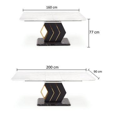 designimpex Esstisch Design Tisch HA-888 Marmoroptik - Schwarz Gold ausziehbar 160 bis 200