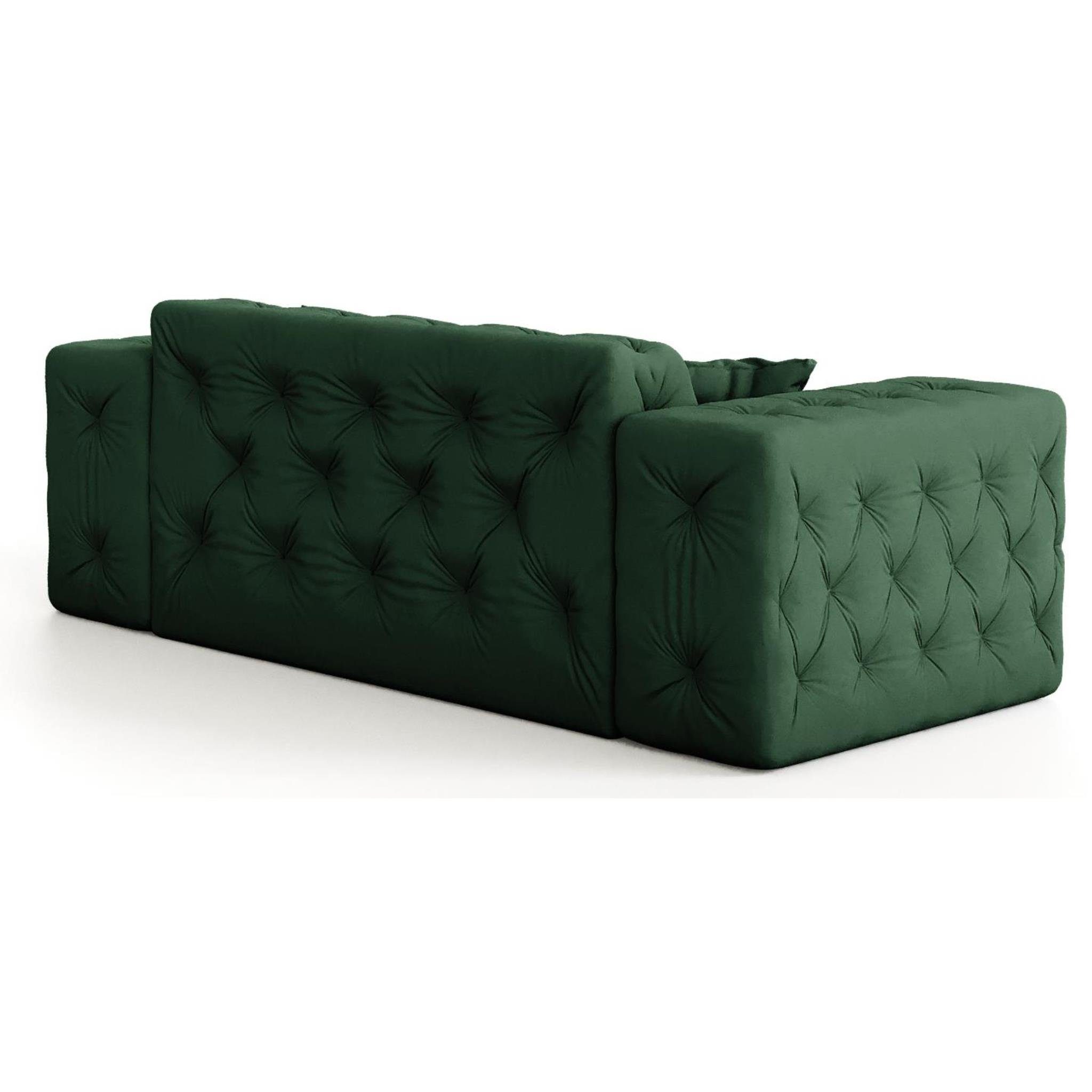 Sofa Velvetstoff, hochwertiger auf im Wellenfedern Moreno, Beautysofa 2-Sitzer mit Chesterfield-Design, 2-Sitzer Knopfheftung Opera green mit