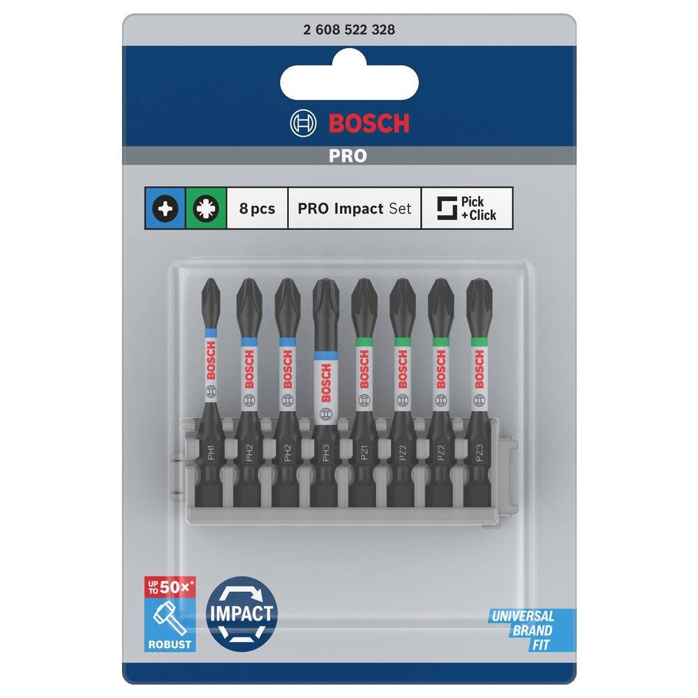 BOSCH Kreuzschlitz-Bit Schrauberbit-Set Impact Control, 8-teilig, PH1, 3x PH2, PH3 2608522328