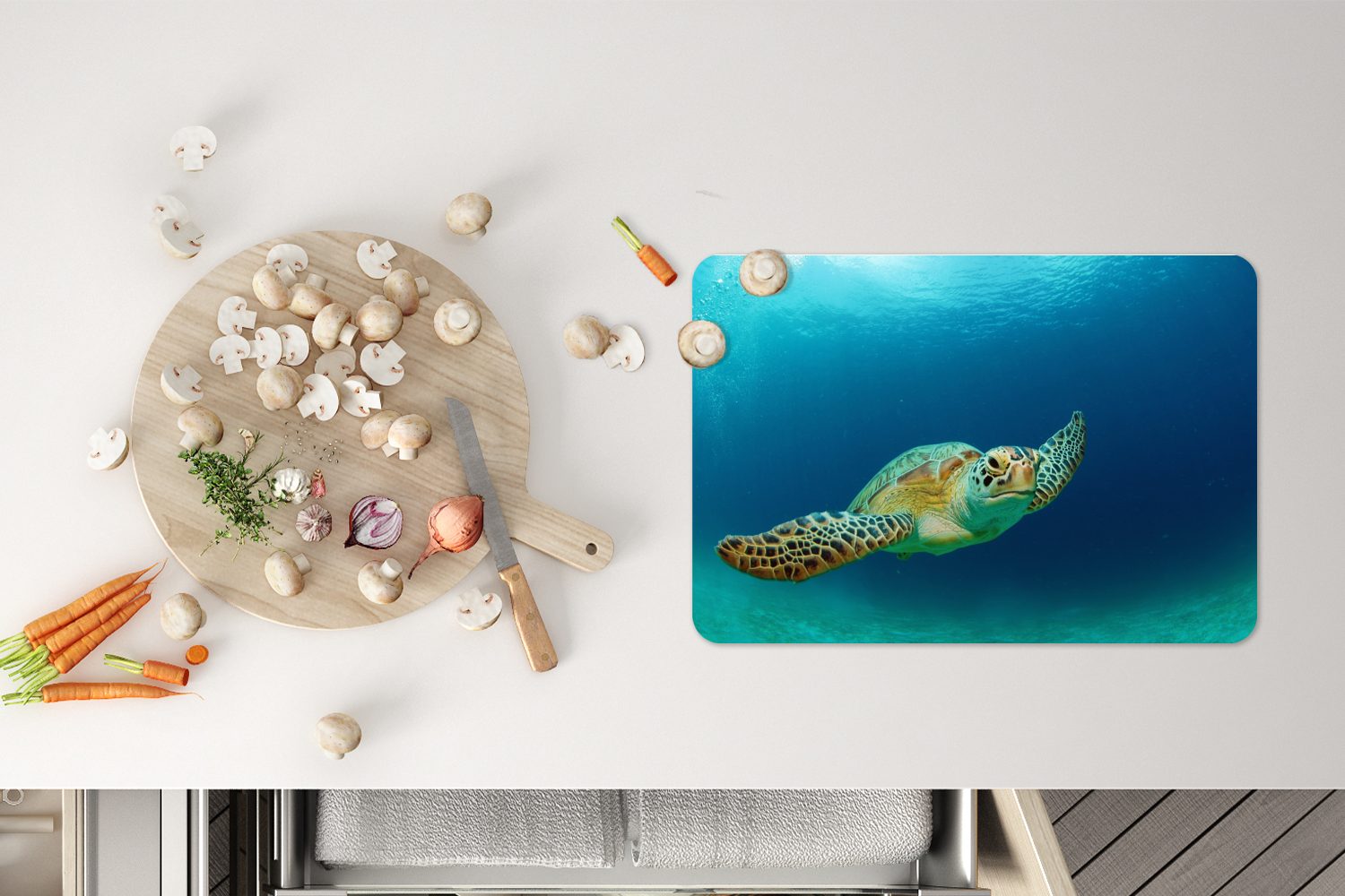 Platzset, Nahaufnahme einer Grünen Meeresschildkröte, Schmutzabweisend Platzdecken, Platzset, (6-St), Tischmatten, Platzmatte, MuchoWow