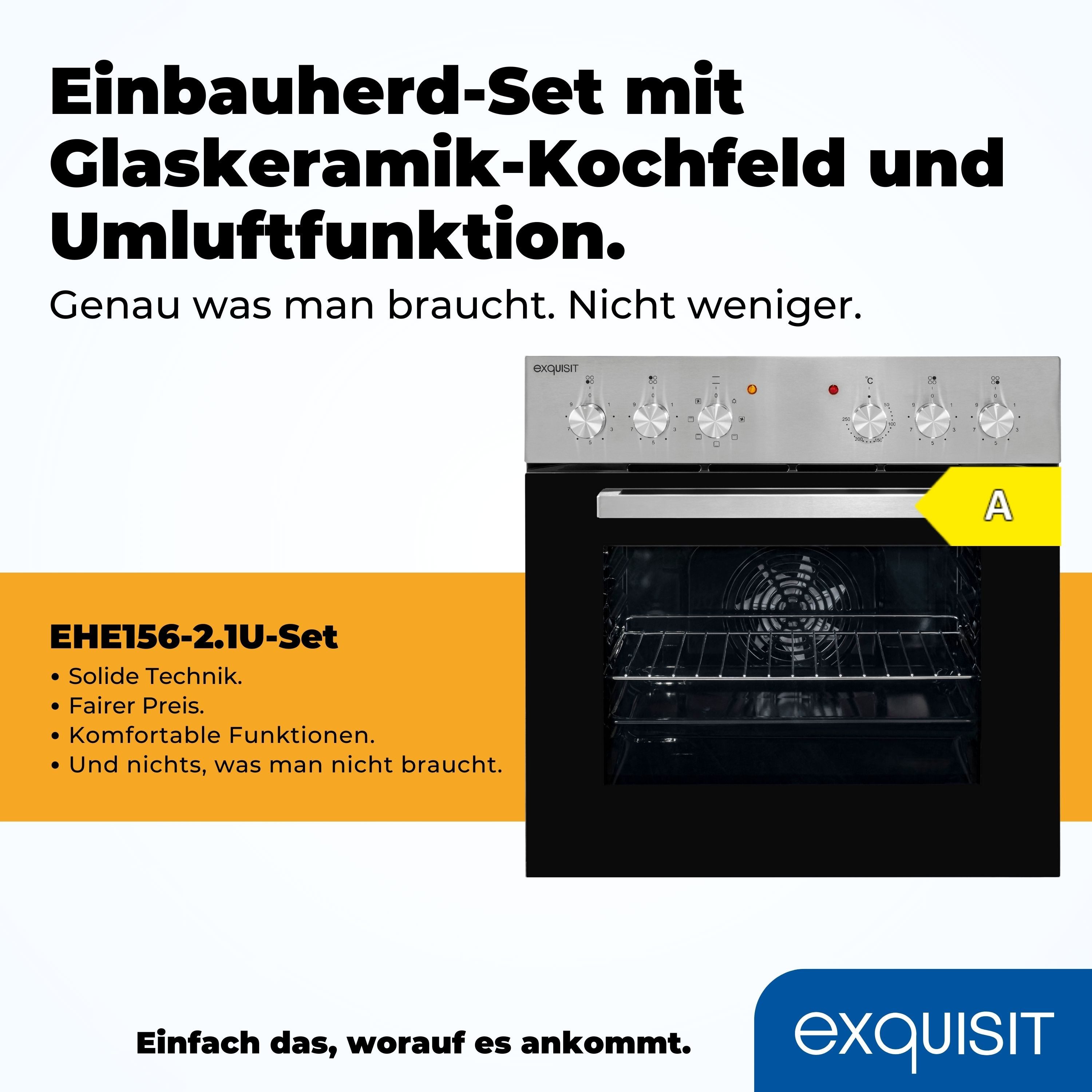 exquisit Backofen-Set EHE 156-2.1 U-Set, 7 Backofenprogramme, 4 Kochzonen, Restwärmeanzeige
