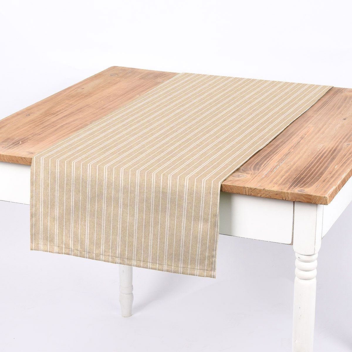 SCHÖNER LEBEN. Tischläufer Tischläufer Leinenlook Basic Stripe Streifen natur weiß 40x160cm, handmade