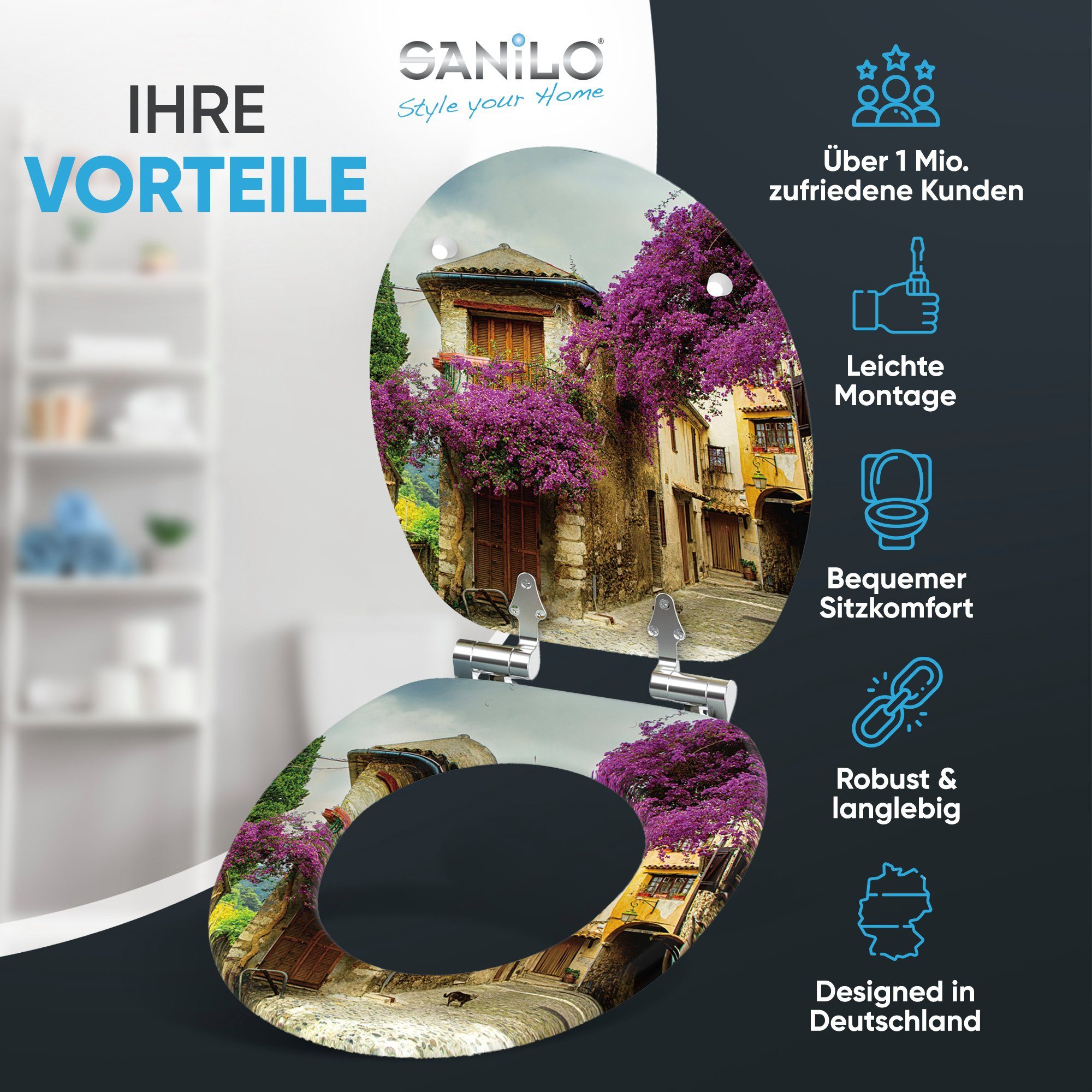 Sanilo WC-Sitz Toskana mit Absenkautomatik, Toilettendeckel direkt vom Hersteller, hochwertig & moderner Klodeckel mit Motiv, universell, leichte Montage – Bild 2 von 5