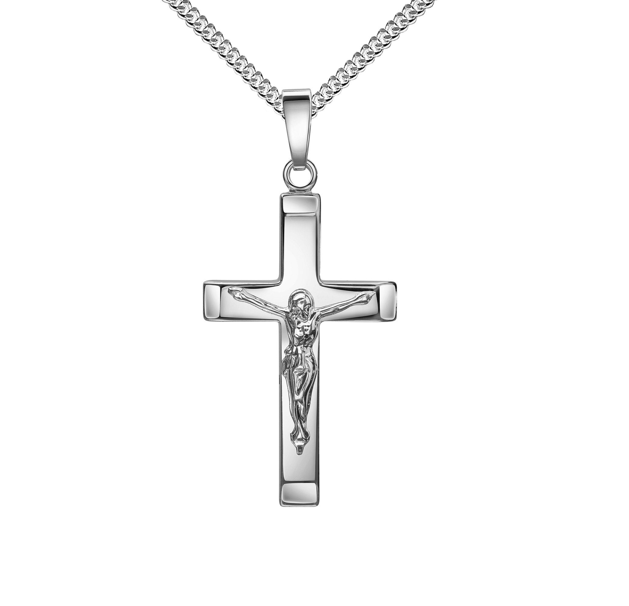 JEVELION Kette mit Anhänger Kruzifix Kreuz Anhänger Silber - Made in Germany (Silberanhänger, für Damen und Herren), Mit Silberkette 925 - Länge wählbar 36 - 70 cm.