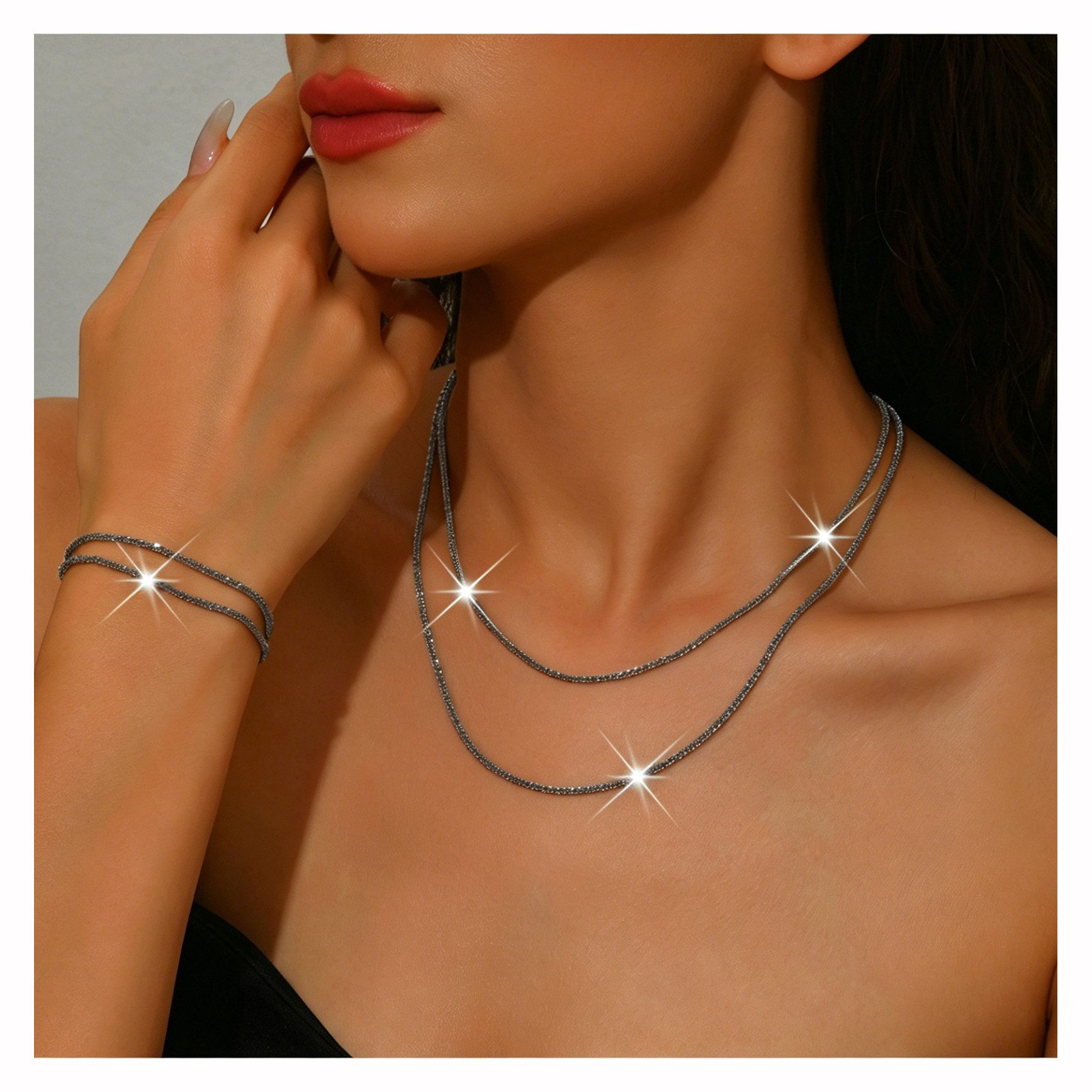 Bextsrack Schmuckset Damenschmuck-Set, 2-teilig mit Halskette und Armband (2-tlg), Geeignet für Hochzeiten, Partys und Abschlussbälle