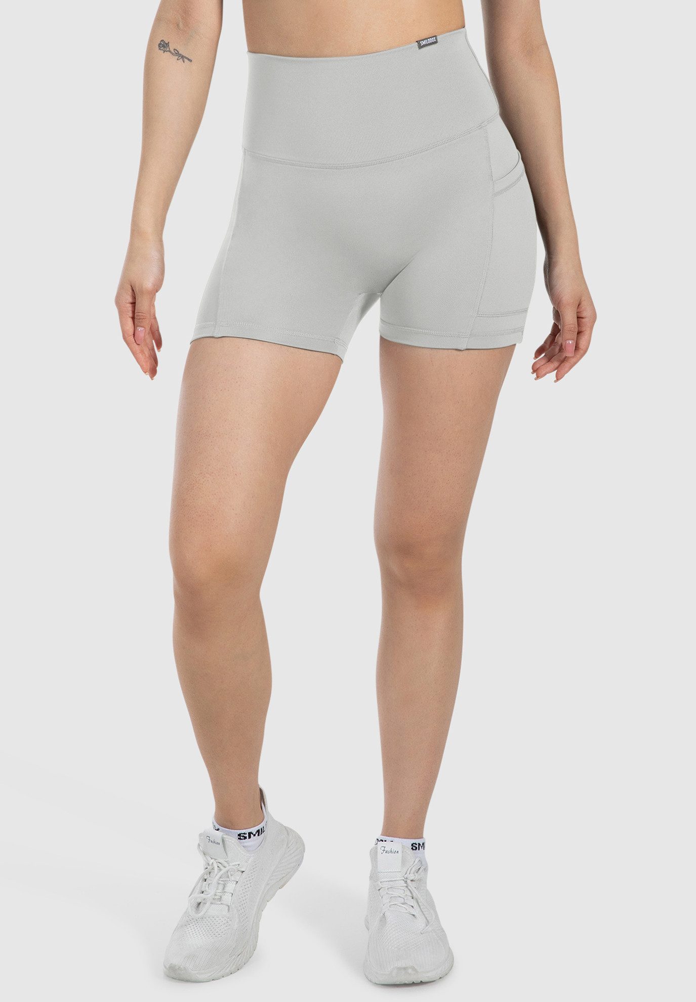 Smilodox Shorts Lissa, High Waist Radlerhose mit seitlichen Eingrifftaschen, elastisch Figurformender Bund, enganliegend, Training Alltag Fitness Yoga