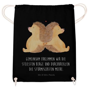 Mr. & Mrs. Panda Sporttasche Igel händchenhaltend - Schwarz - Geschenk, Hand in Hand, Beutel, Hoch (1-tlg), Umweltfreundlich