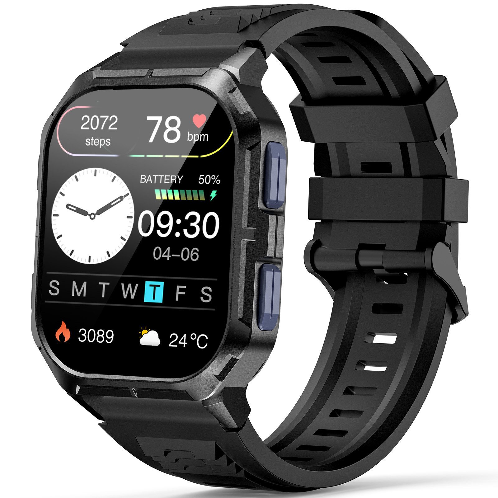 Sytifro Smartwatch Herren, Neue Fitness Tracker Uhr, Outdoor Sportuhr, AMOLED Smartwatch, IP68 Wasserdicht Fitness Uhr mit 120+ Sportmodi, Fitness Tracker mit 24/7 Herzfrequenz/SpO2/Schlafmonitor/Schrittzähler, Bluetooth 5.3 Uhr Herren, 350mAh Batterie, verfügbar für Android 5.0+ / iOS 9.0+
