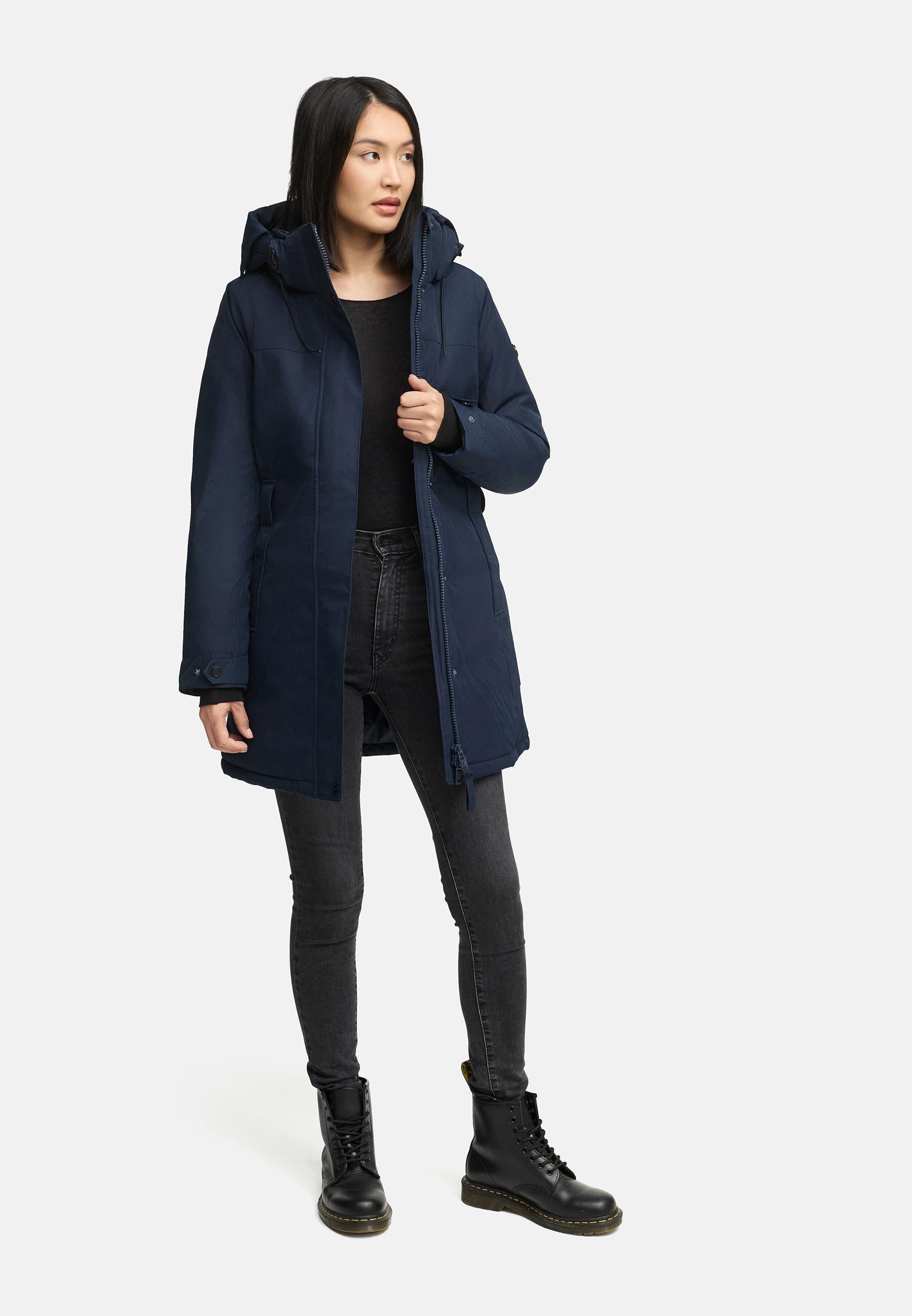 Navahoo Wintermantel Frostkuss 14 Warmer Damen Mantel mit abnehmbarer Kapuze und Taillengürtel