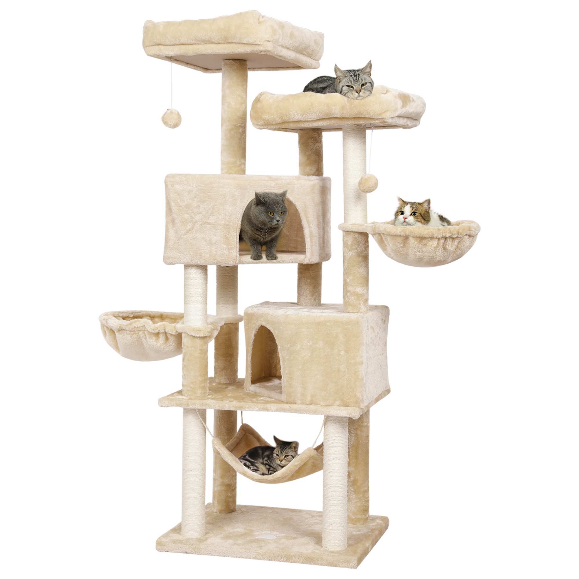 MSMASK Kratzbaum Stabiler Katzenbaum für groß Katzen mit 2 Höhlen, Natur Si günstig online kaufen