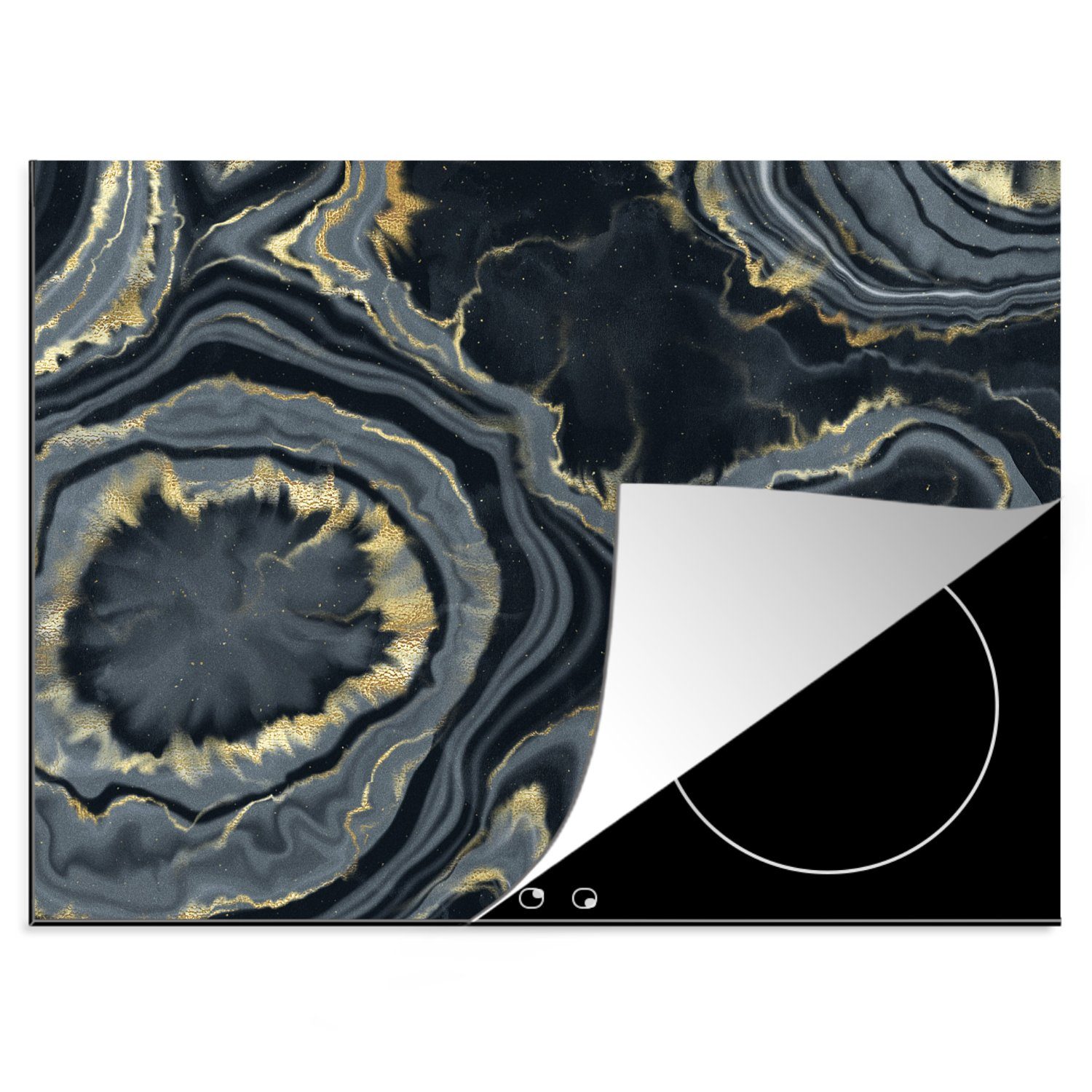 MuchoWow Herdblende-/Abdeckplatte Geode - Gold - Marmor - Steine, Vinyl, (1 tlg), 57x51 cm, Induktionsschutz, Induktionskochfeld, Ceranfeldabdeckung