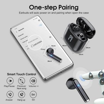 OYIB 2023 Neue Bluetooth 5.3 Kabellos mit 4 ENC Mikro, Immersiver HiFi In-Ear-Kopfhörer (Geräuschunterdrückung für klare Anrufe und störungsfreies Hörvergnügen., Touch Control Ohrhörer mit LED Anzeige, 25H, IPX7 Wasserdicht)