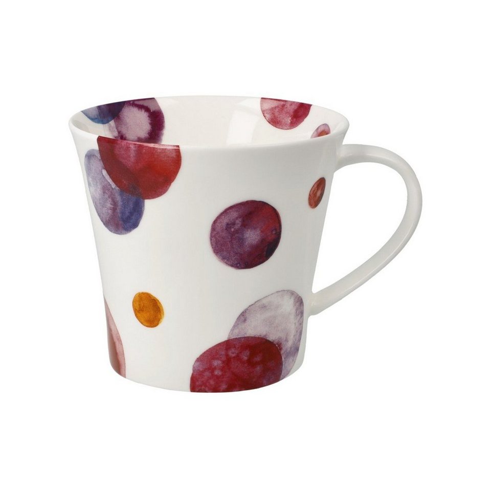 Goebel Becher Colori, Porzellan, Mehrfarbig H:9.5cm D:10cm Porzellan,  Farbe: weiß mit rot violettem Kreise Motiv