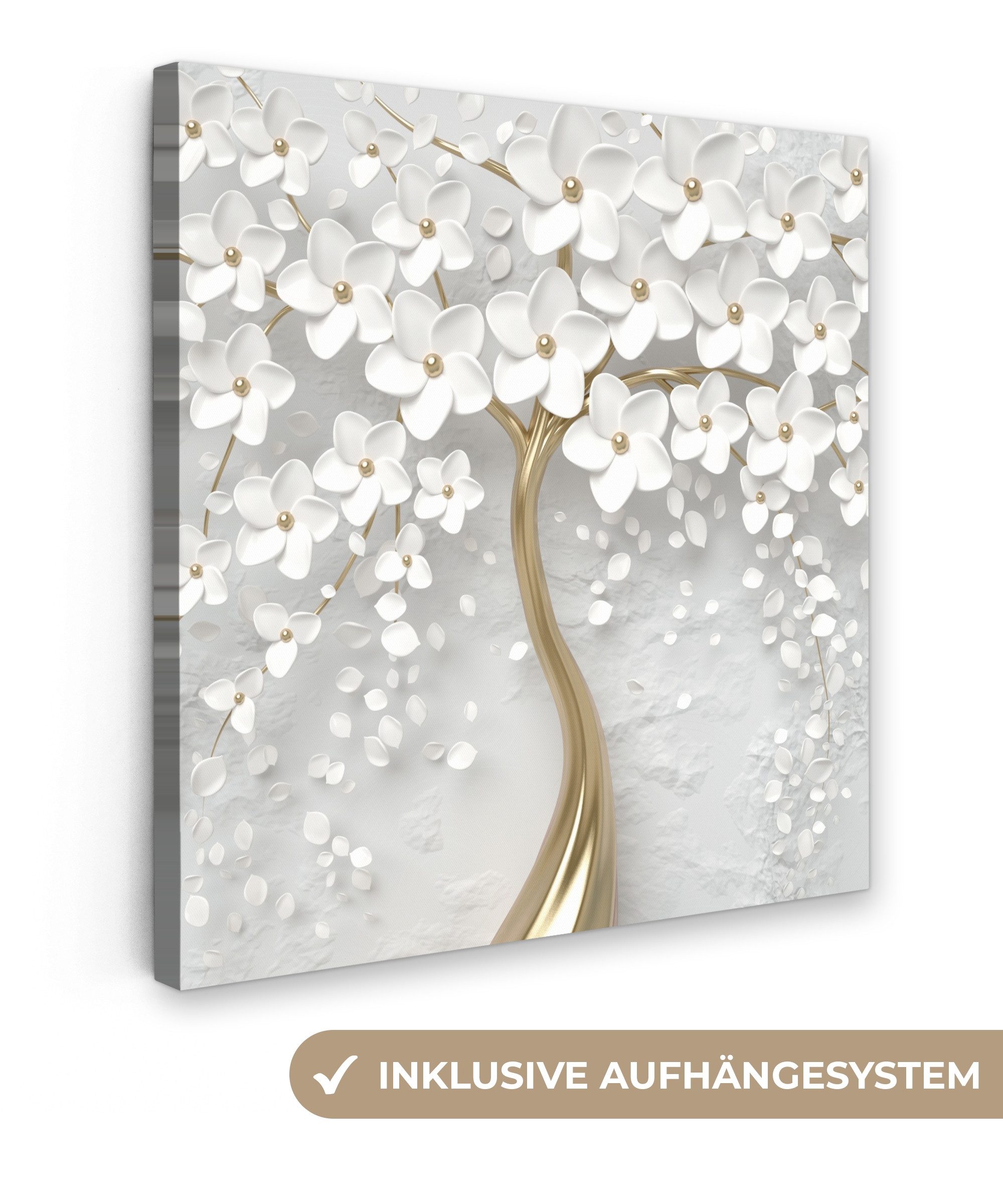 OneMillionCanvasses® Leinwandbild Baum - Weiß - Abstrakt - Blume - Gold, Fo günstig online kaufen