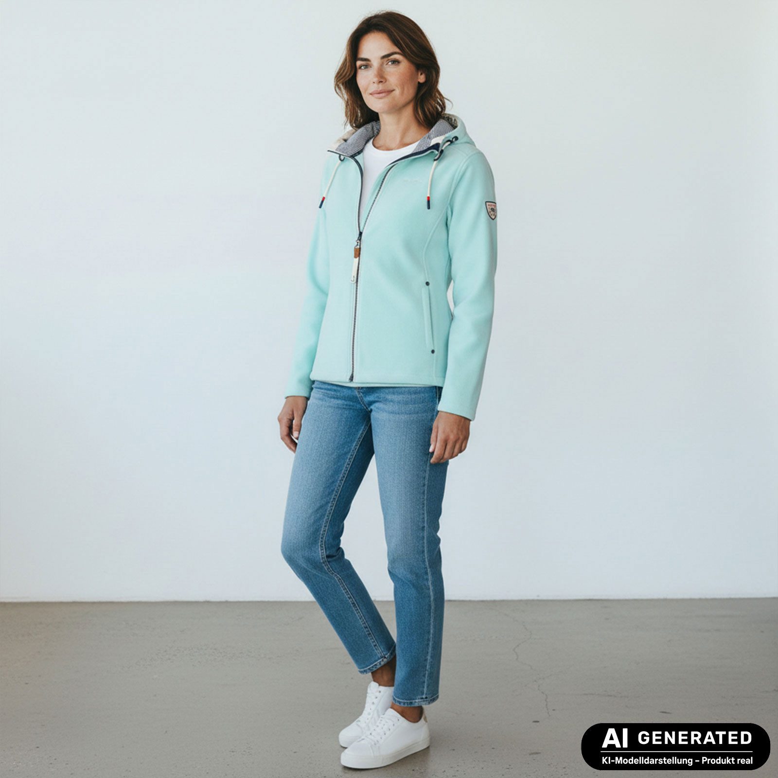 Dry Fashion Fleecejacke Norden Damen Jacke Fleece Windabweisend - Übergangsjacke mit Kapuze Verstellbare Kapuze, 2-Wege-Reißverschluss, Reißverschluss-Taschen