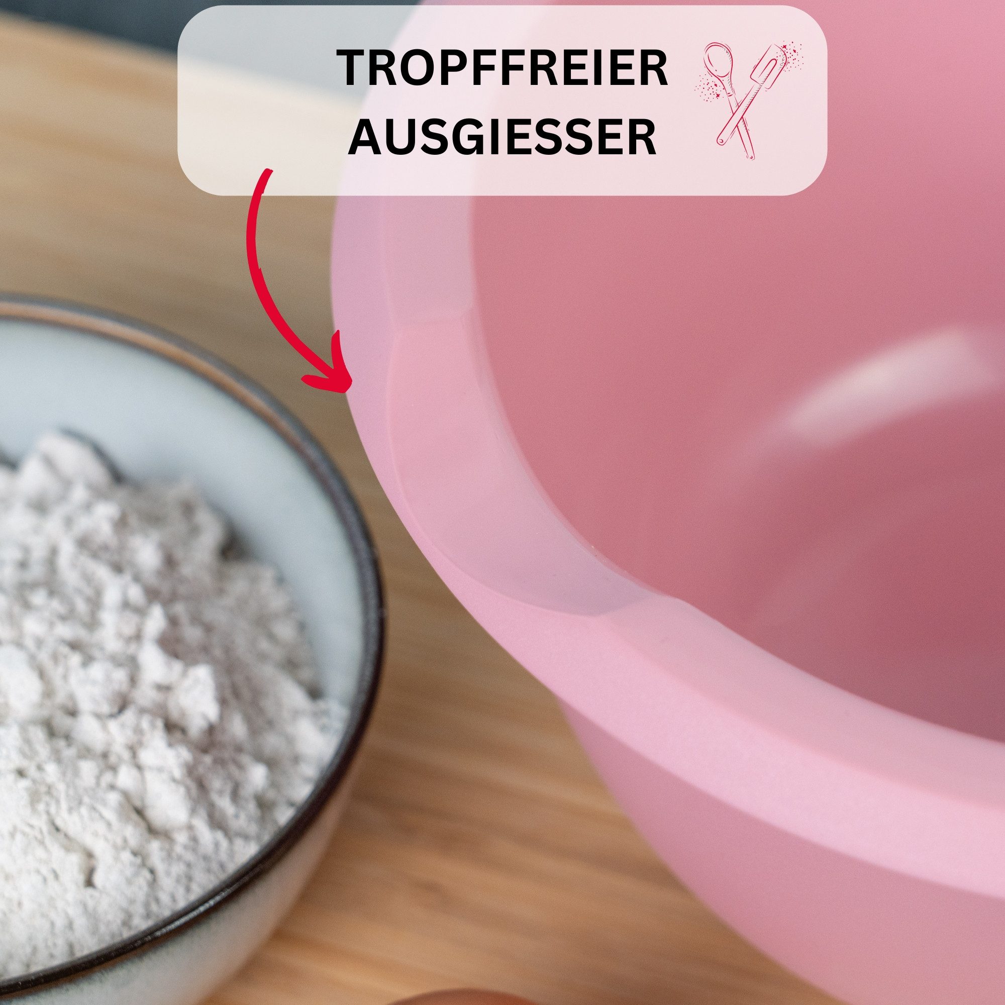WESTMARK Rührschüssel mit zweigeteiltem Deckel, 2,5 l, Mit Ausgießer, Kunststoff, Rosa/Weiß, PP, PE – Bild 4 von 5