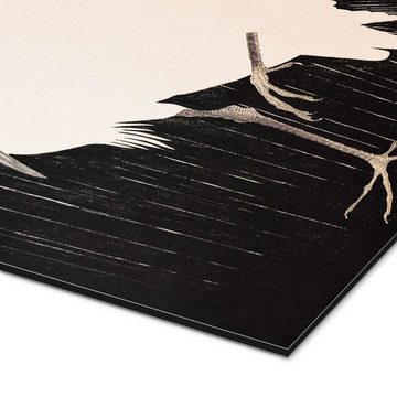 Posterlounge Alu-Dibond-Druck Ohara Koson, Weißer Kranich im Regen, Wohnzimmer Japandi Malerei