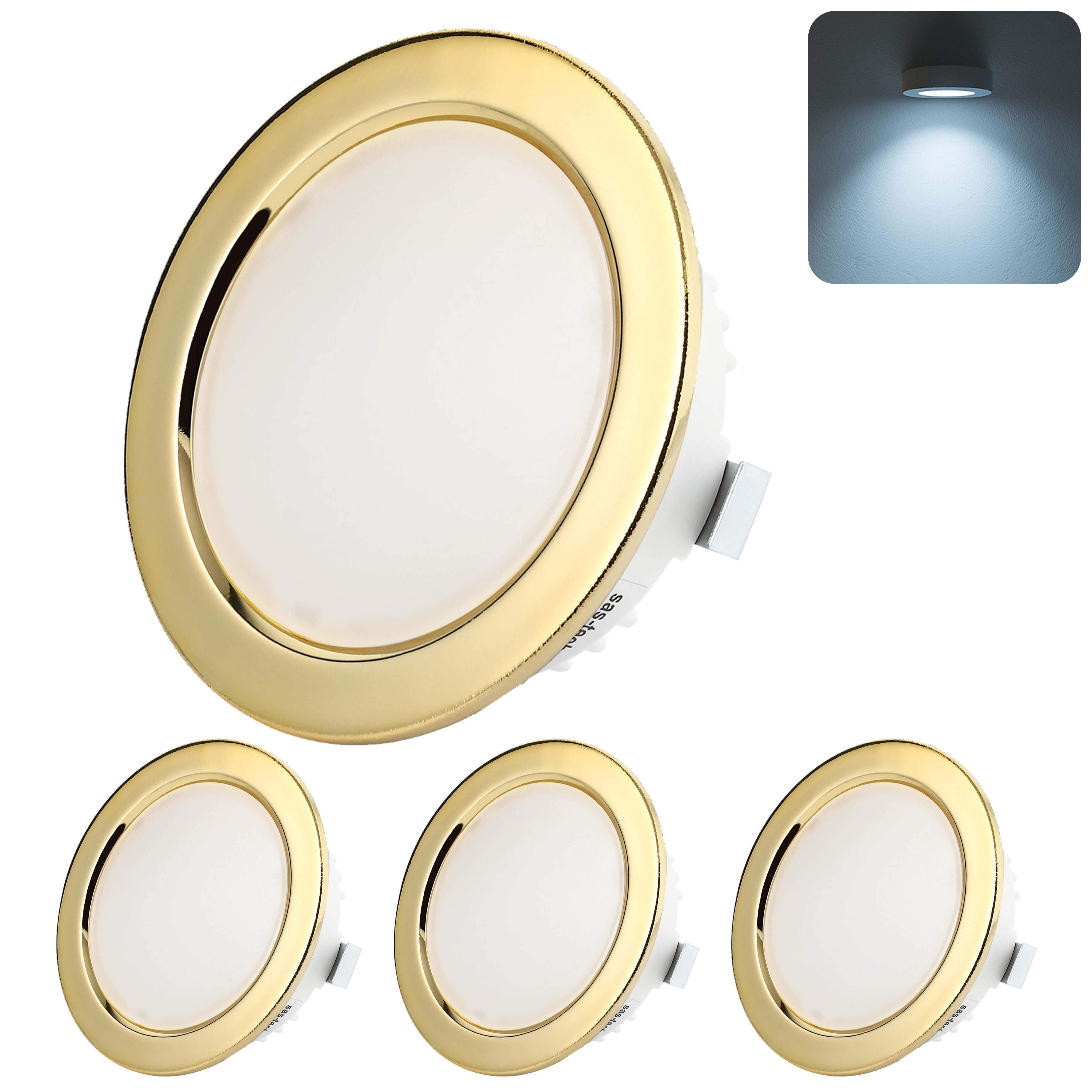 Sweet LED LED Einbaustrahler 4er Set 3,5W 12V IP44 Gold 6500K Möbel Spots Badezimmer Flach Ø60mm, Deckenspots, Deckenstrahler,Einbauleuchten