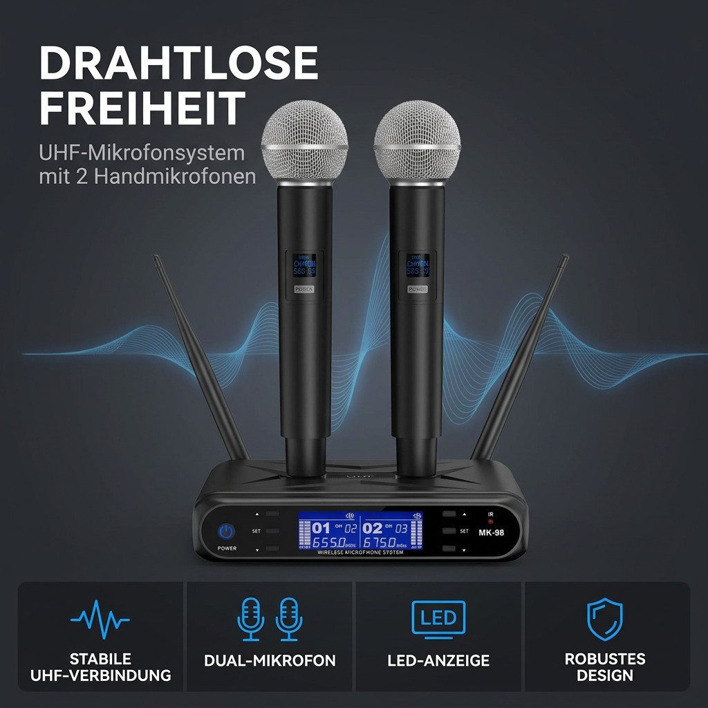 Minicloss Mikrofon Dual Mikrofon Kabellos System, Funkmikrofon drahtloses Karaoke Mikro, Set Wireless Microphone mit Empfänger für Hochzeit Party Kirche – Bild 2 von 5