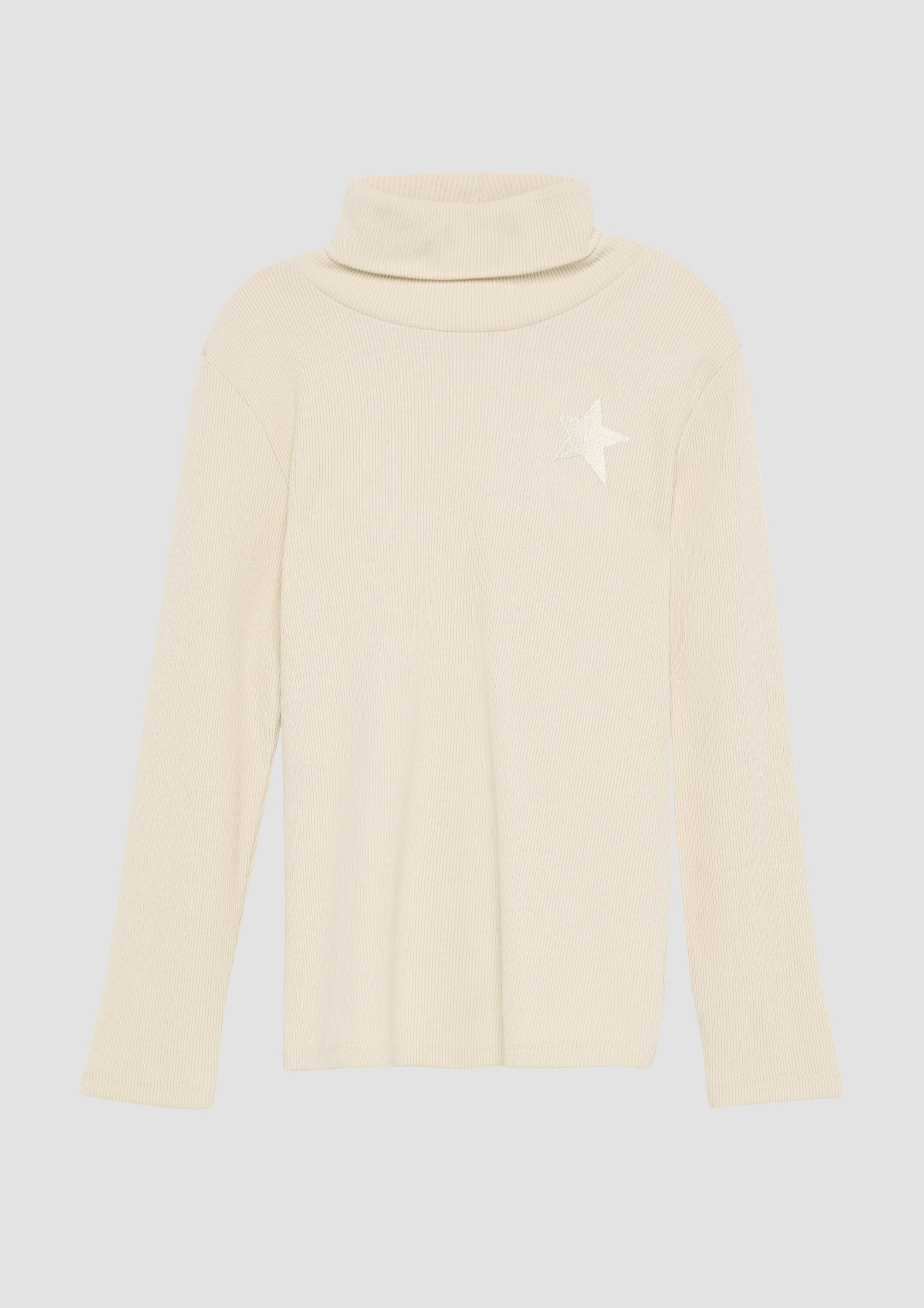 s.Oliver Langarmshirt T-Shirt Schmales Rollkragen-Shirt mit Stickerei