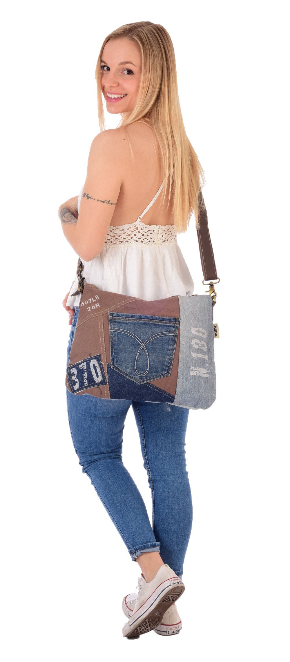 Sunsa Umhängetasche Nachhaltige Jeanstasche Crossbody Tasche Umhängetasche, Mit abnehmbaren Schulterriemen, recycelter Jeansstoff
