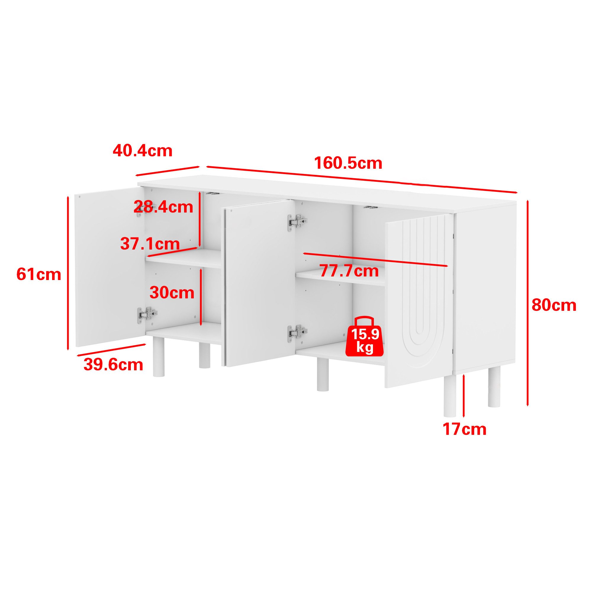 FUFU&GAGA Sideboard Weiß 160 cm breit Skandi Design, 5 Massivholzbeine Stabil – Bild 5 von 5