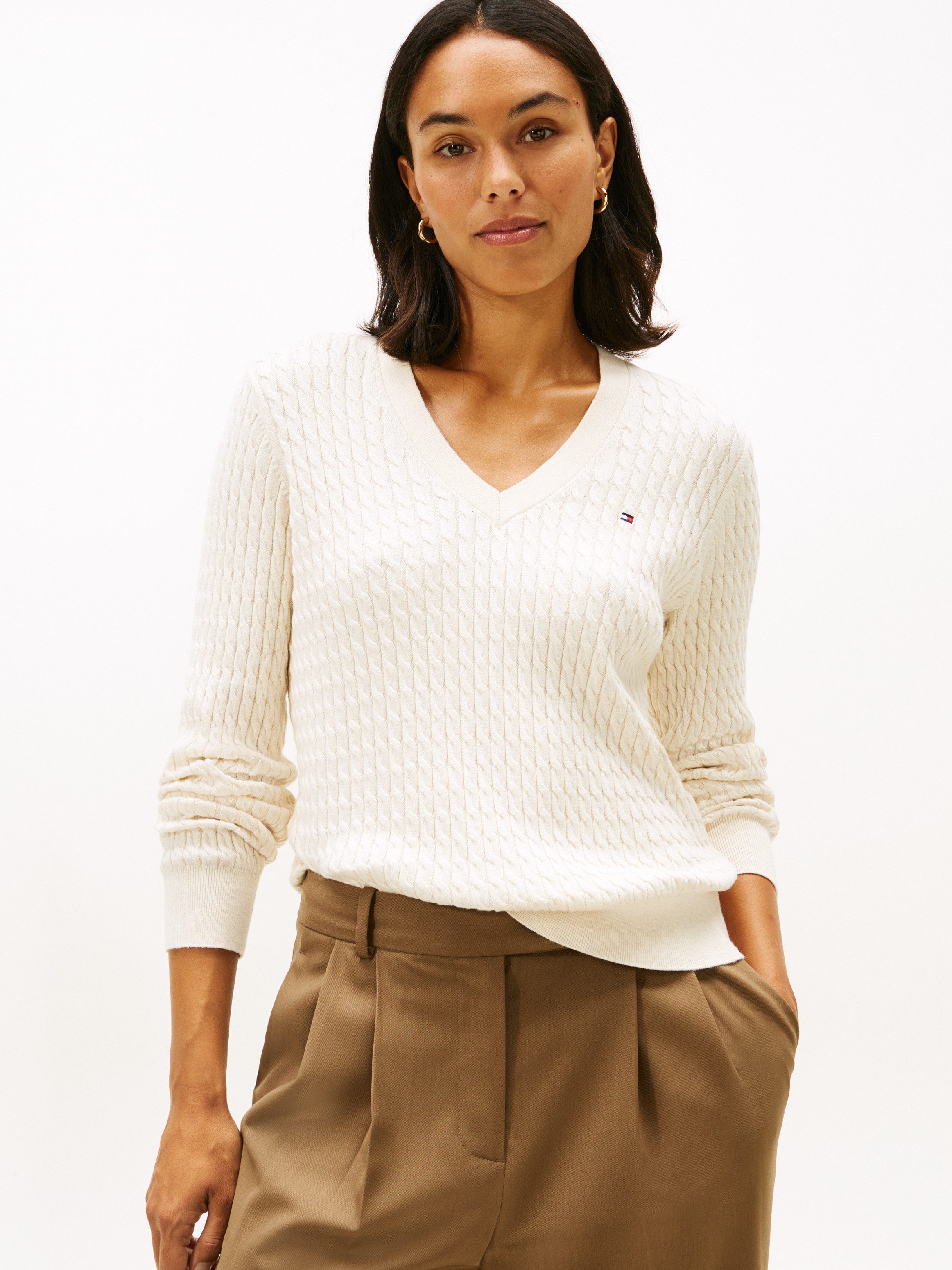 Tommy Hilfiger V-Ausschnitt-Pullover CO CABLE V-NK günstig online kaufen