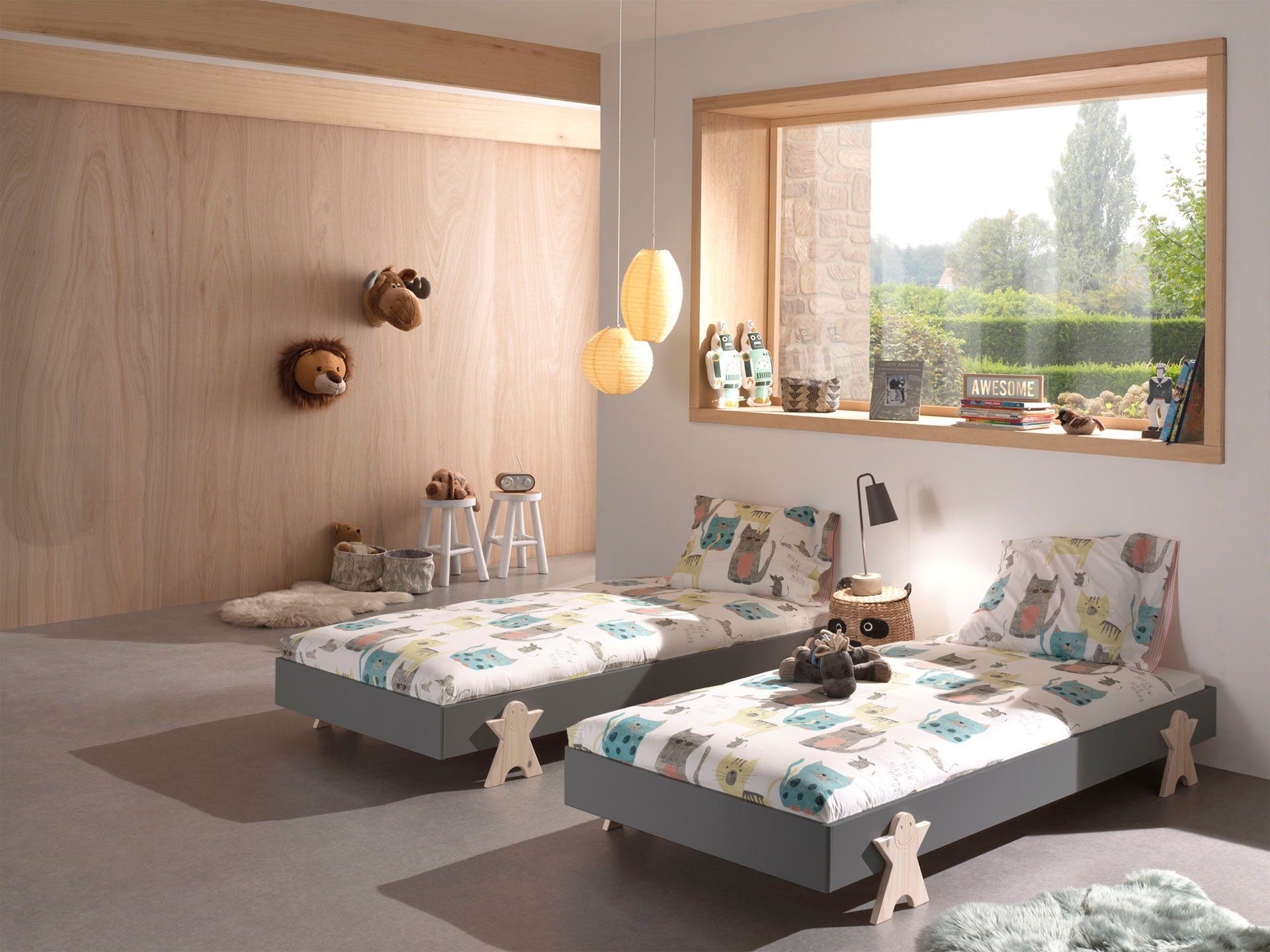 Vipack Kinderbett Modulo, stapelbares Einzelbett, inkl. Rolllattenrost, 2 Farben (B/H/T ca. 203,6x93,8x48cm, Fuß Smile massiv, Bettseiten MDF lackiert), Liegefläche 90/200 cm, einzeln oder als 2-er Set erhältlich