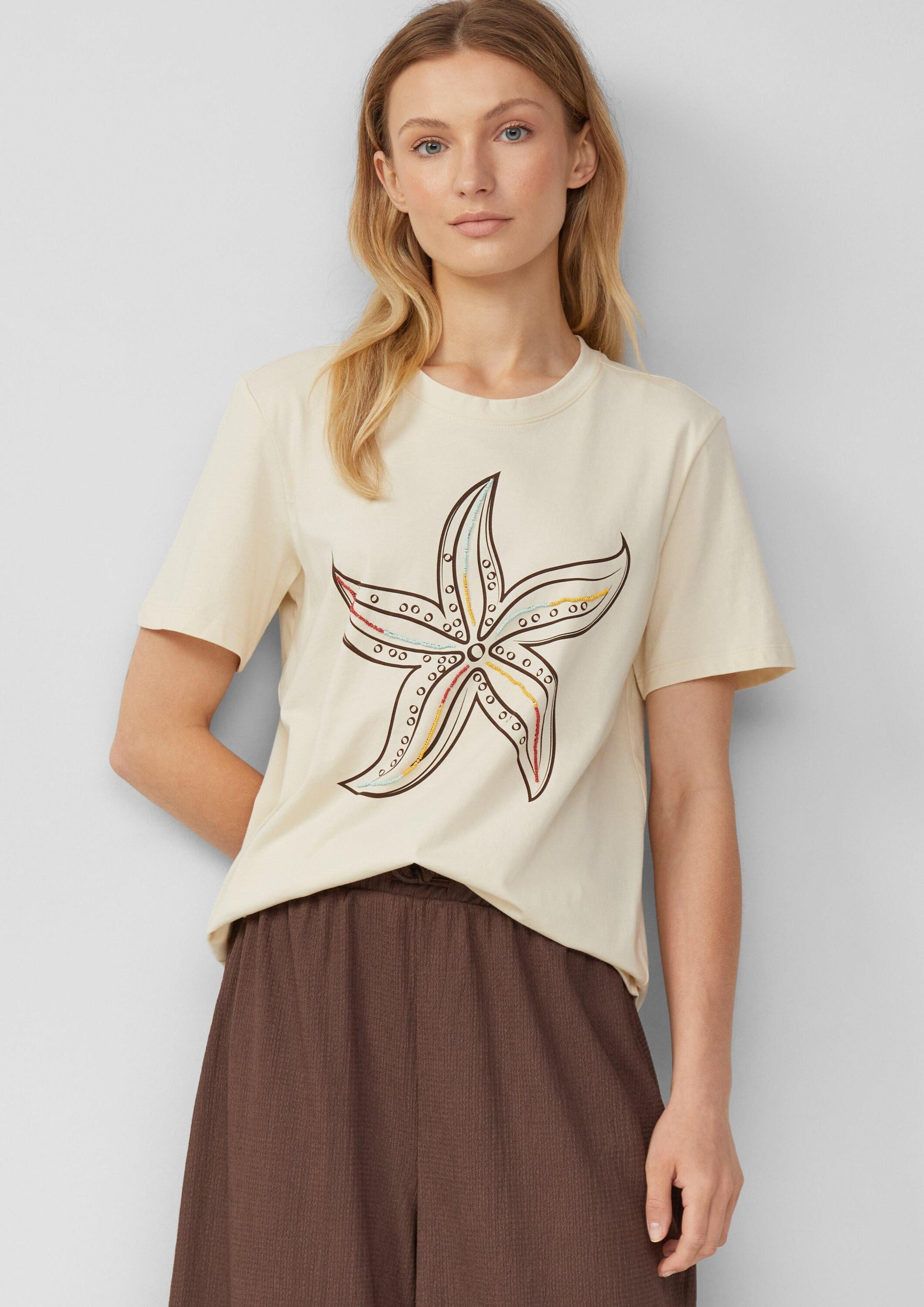 s.Oliver Kurzarmshirt T-Shirt Jersey-T-Shirt mit Frontprint und Schmuckperl günstig online kaufen