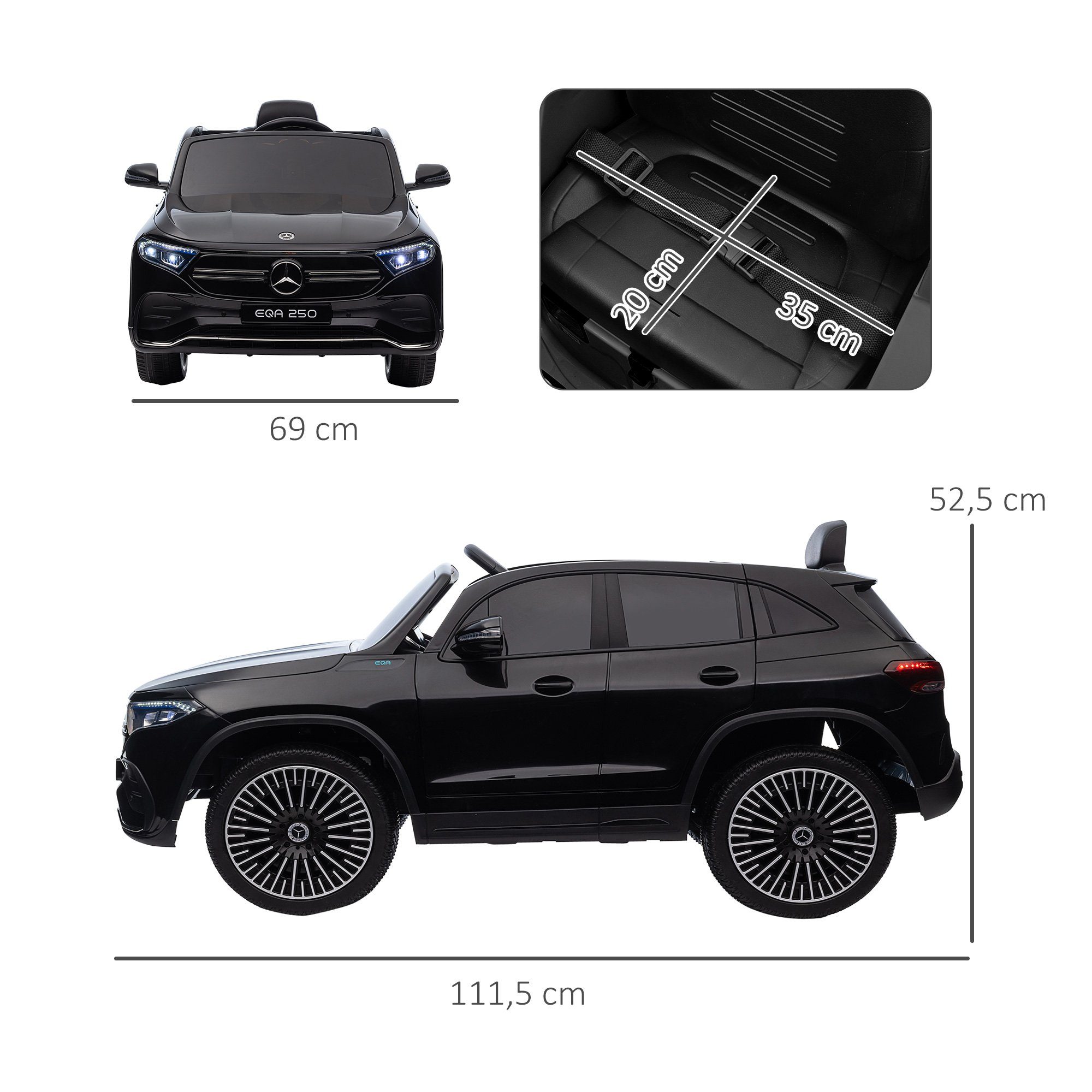 HOMCOM Elektro-Kinderauto Elektrofahrzeuge mit Fernbedienung, Kinderauto mit MP3-Player, Belastbarkeit 30 kg, (1-tlg), Schwarz 111,5 x 69 x 52,5 cm