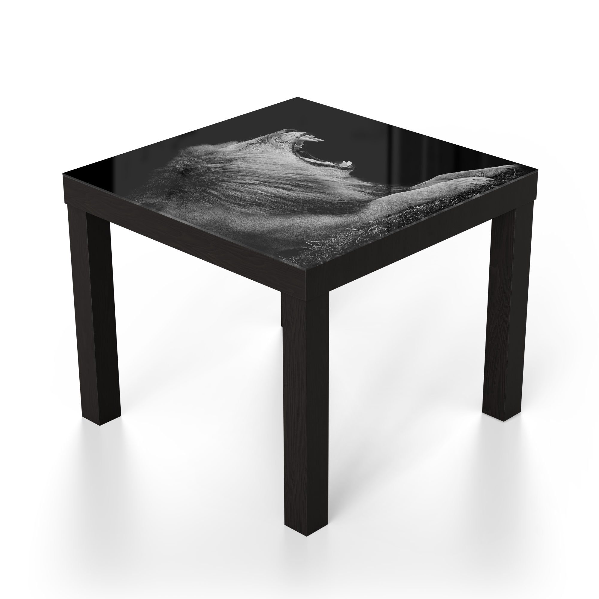Glas Schwarz Glastisch 'Brüllender Beistelltisch Löwe', Couchtisch modern DEQORI