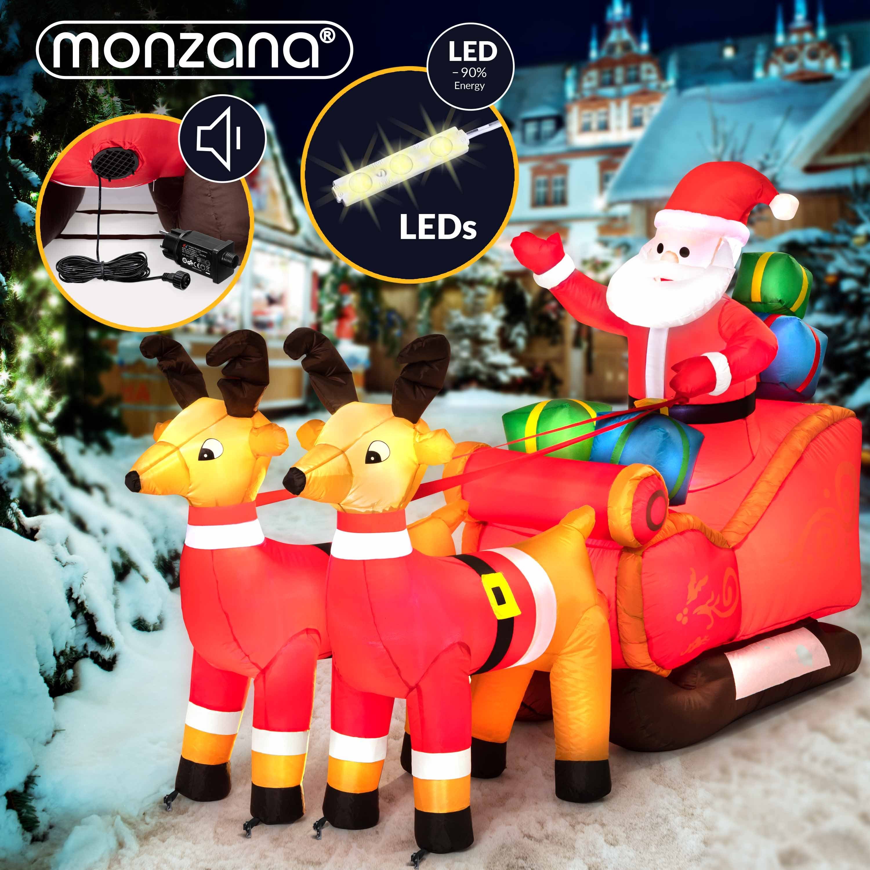 Rentiere Beleuchtet LED Weihnachtsmann, Aufblasbarer Außen Schlitten monzana IP44 Groß mit