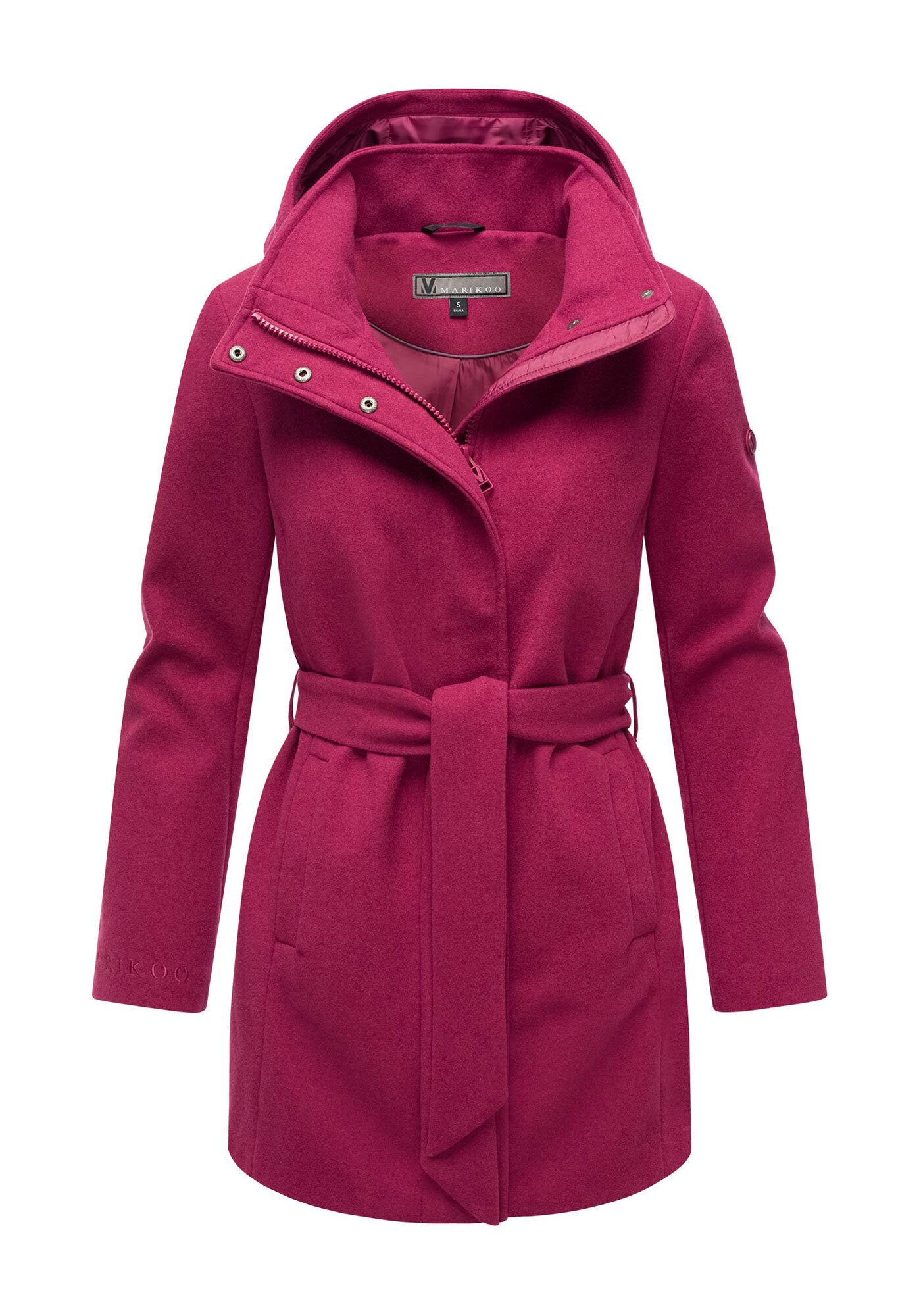Marikoo Kurzmantel Katalinaa Eleganter Wickel Mantel mit Taillengürtel und Oversized Hood Kapuze