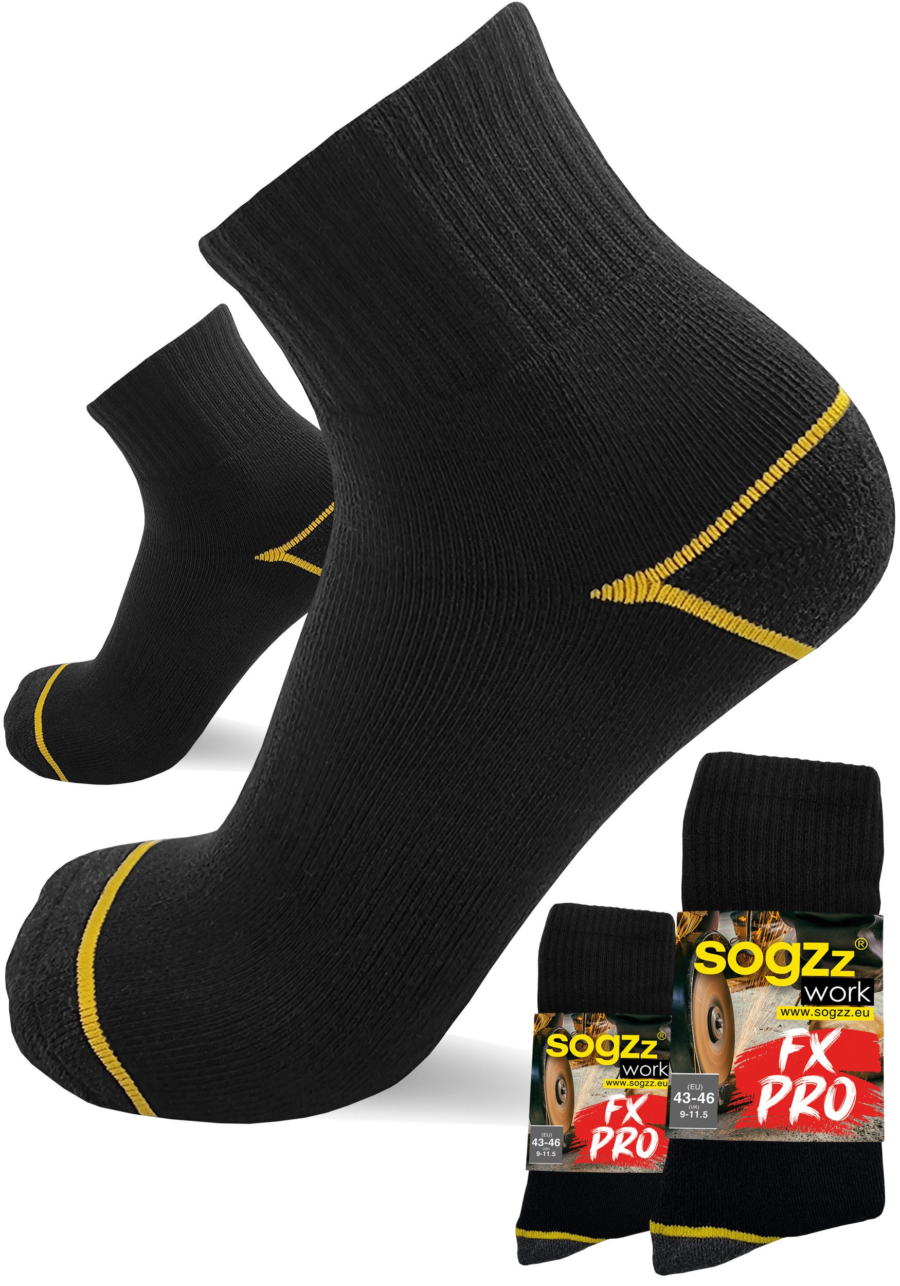 sogzz Arbeitssocken kurz 8-16 Paar halbhoch aus 85% Baumwolle mit Kurzschaft für Herren (kurze Work FX PRO Quarter, 8-Paar, Arbeit Socken schwarz)