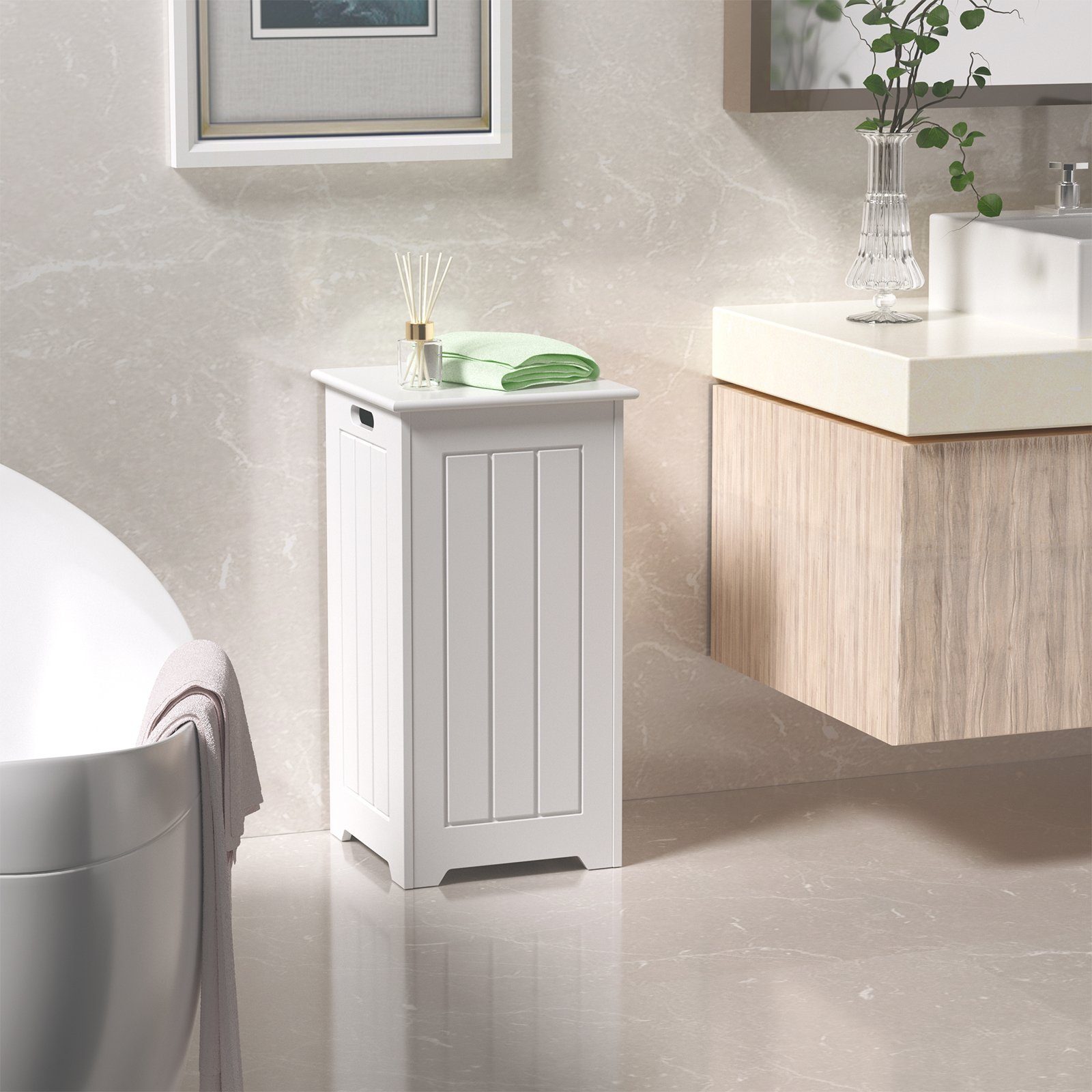 COSTWAY Wäscheschrank Wäschekorb schmal mit Deckel,Höhe 61cm,Badezimmer – Bild 3 von 5